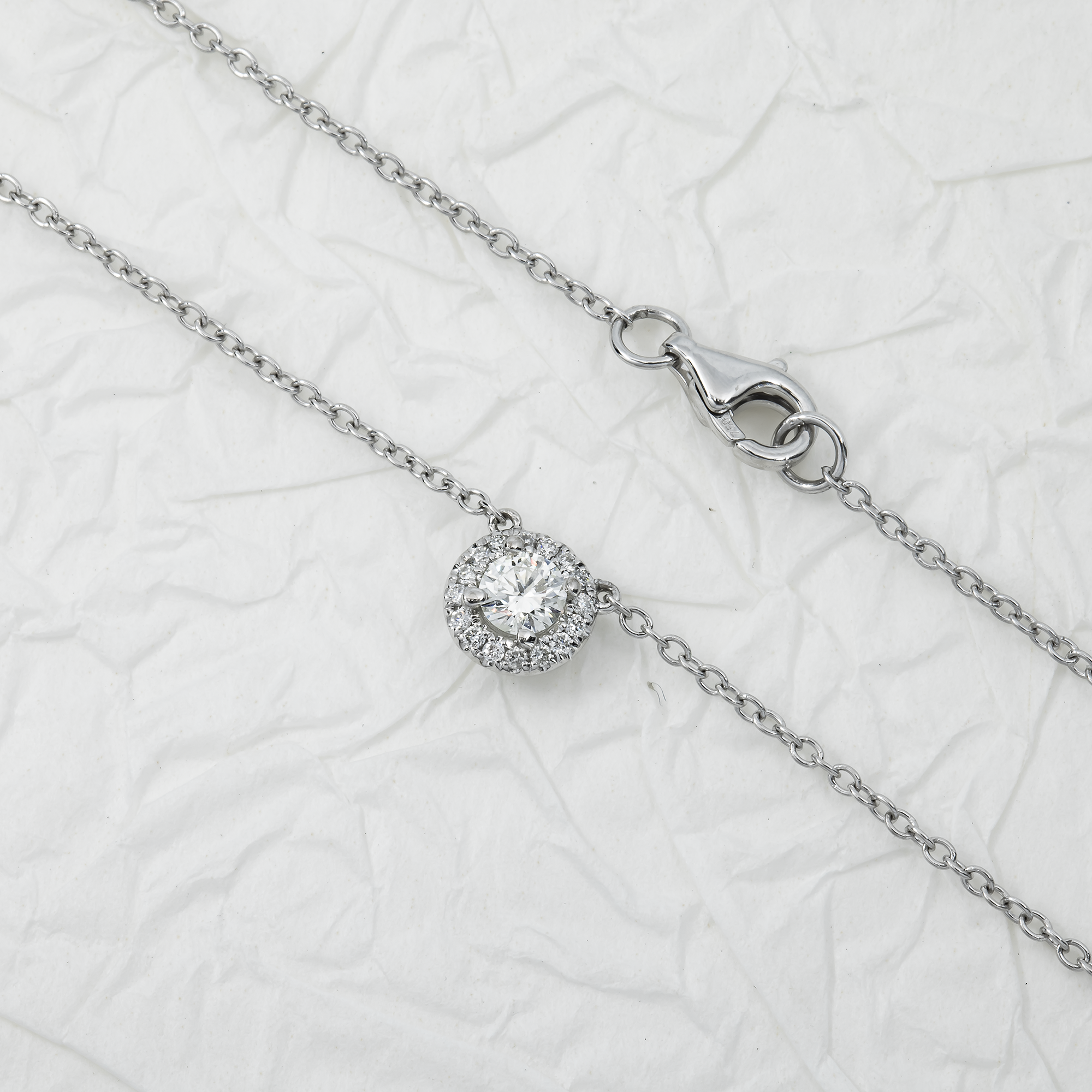 18K White Gold Round Diamond Pendant & Chain 0.27Ct Necklace
