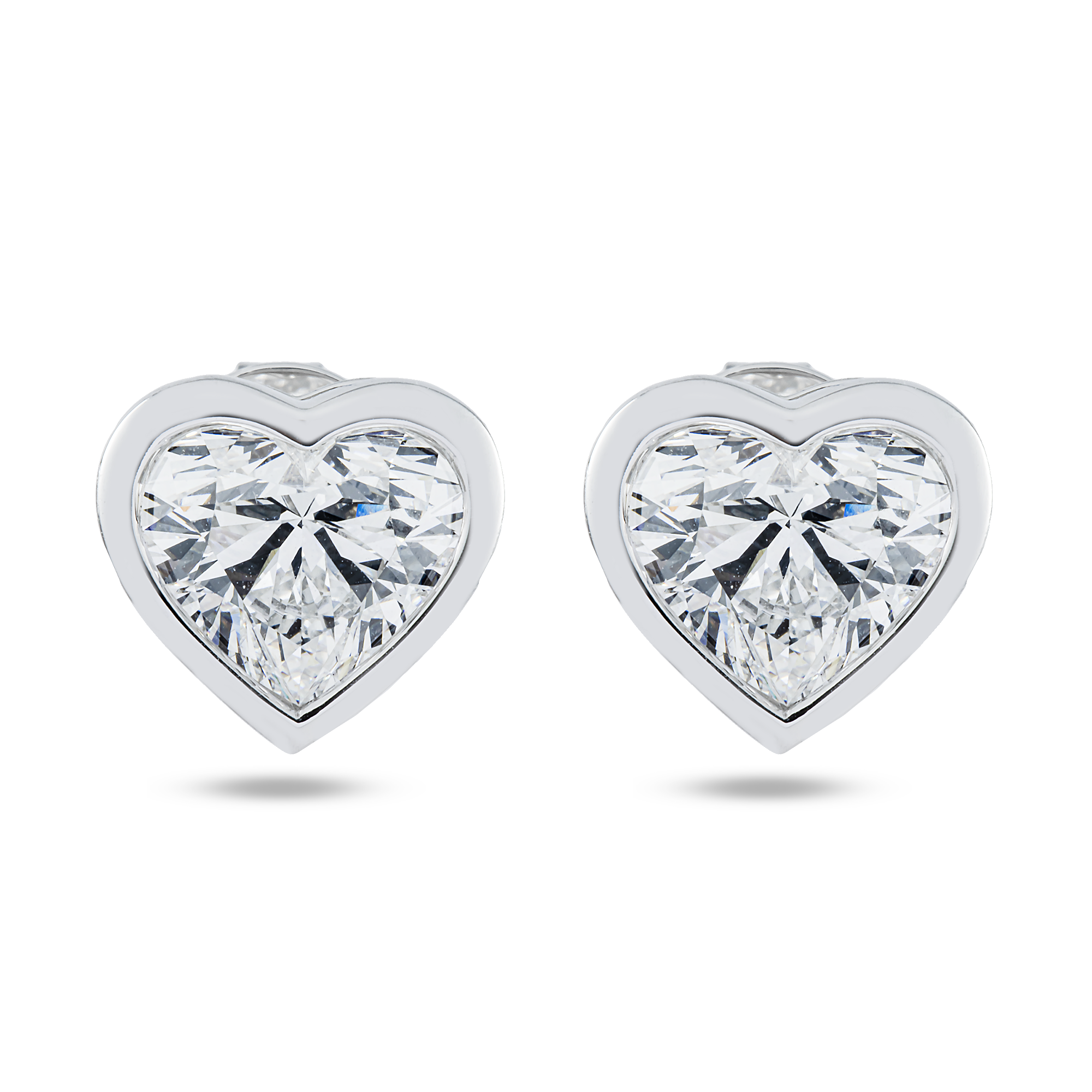 14K White Gold Bezel Set Solitaire Heart Diamond Stud Earrings 6.89ctw