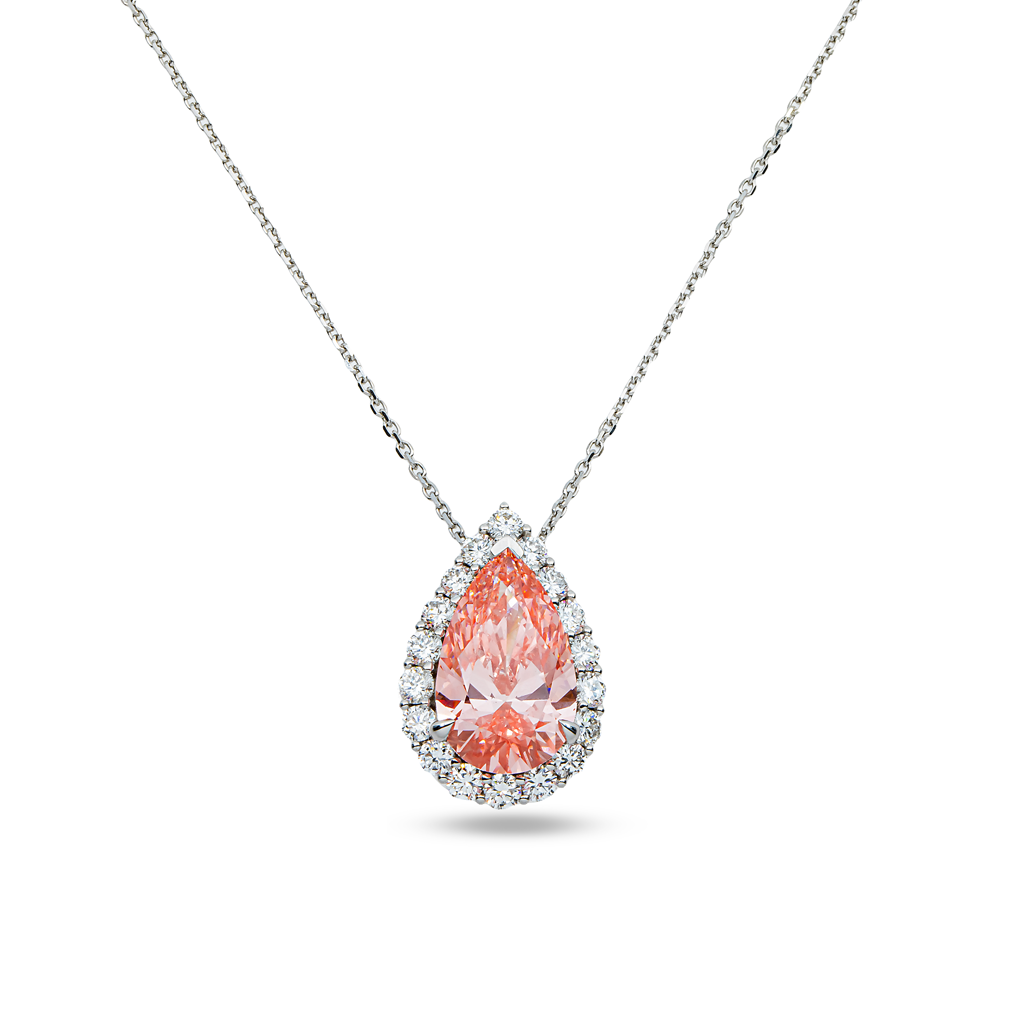 IGI 18K White Gold Pear Cut Fancy Vivid Pink Diamond Pendant & Chain Necklace 6.13ct