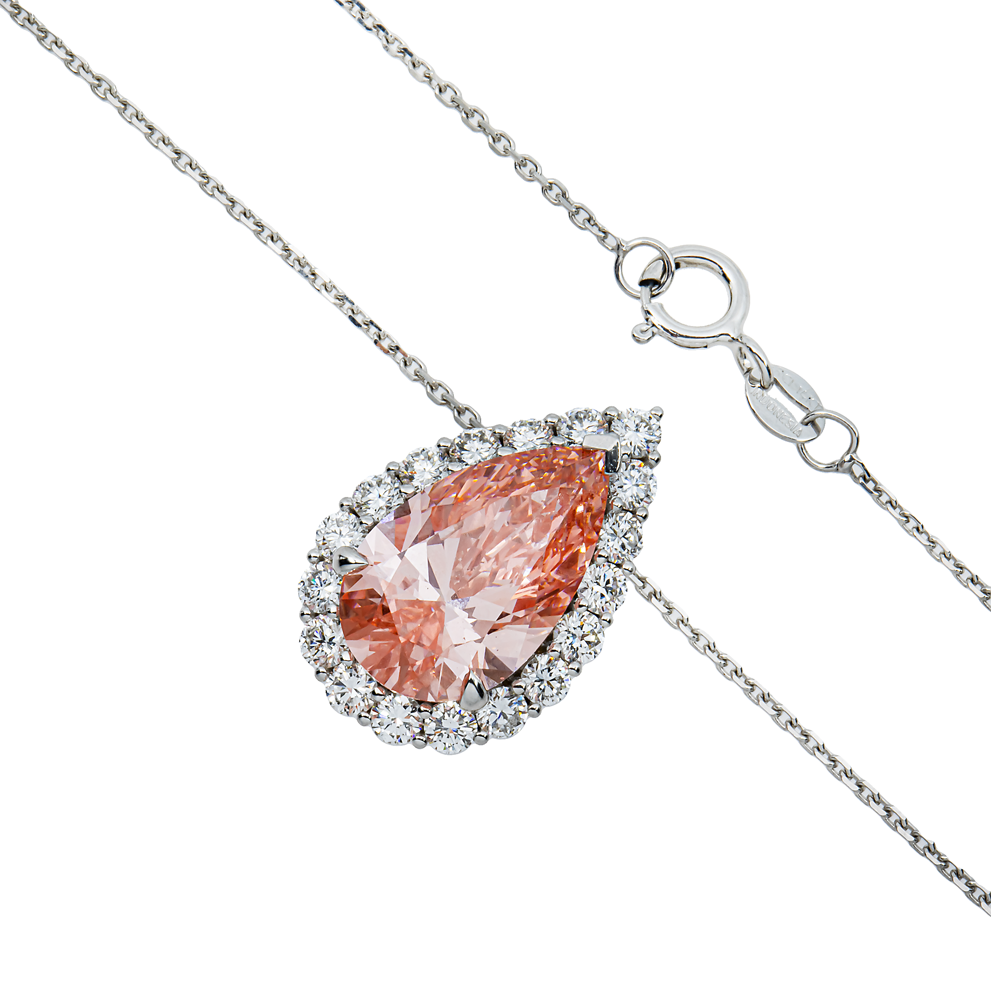 IGI 18K White Gold Pear Cut Fancy Vivid Pink Diamond Pendant & Chain Necklace 6.13ct