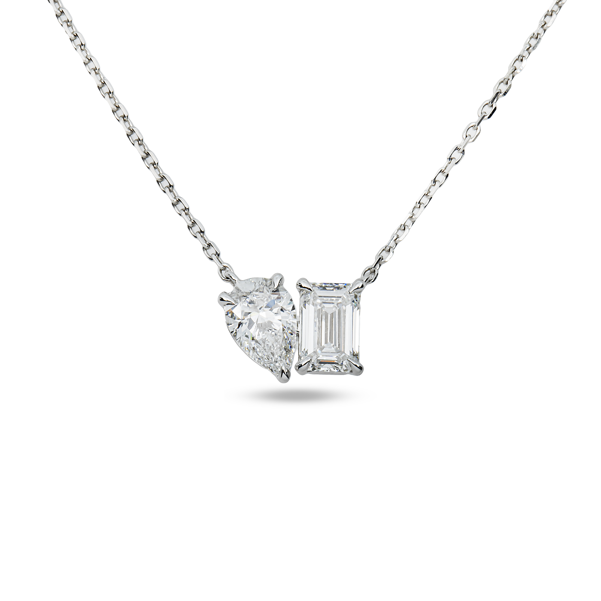 14K White Gold Pear & Emerald Double Diamond Necklace 1.67ct