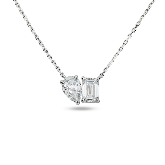14K White Gold Pear & Emerald Double Diamond Necklace 1.67ct