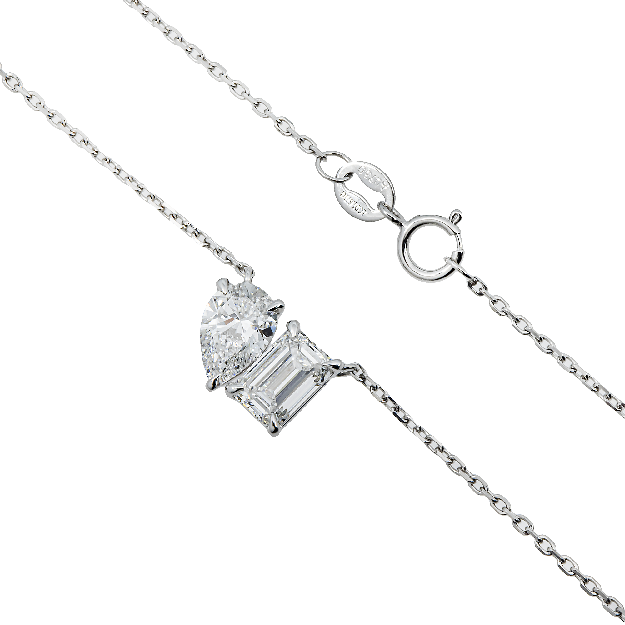 14K White Gold Pear & Emerald Double Diamond Necklace 1.67ct