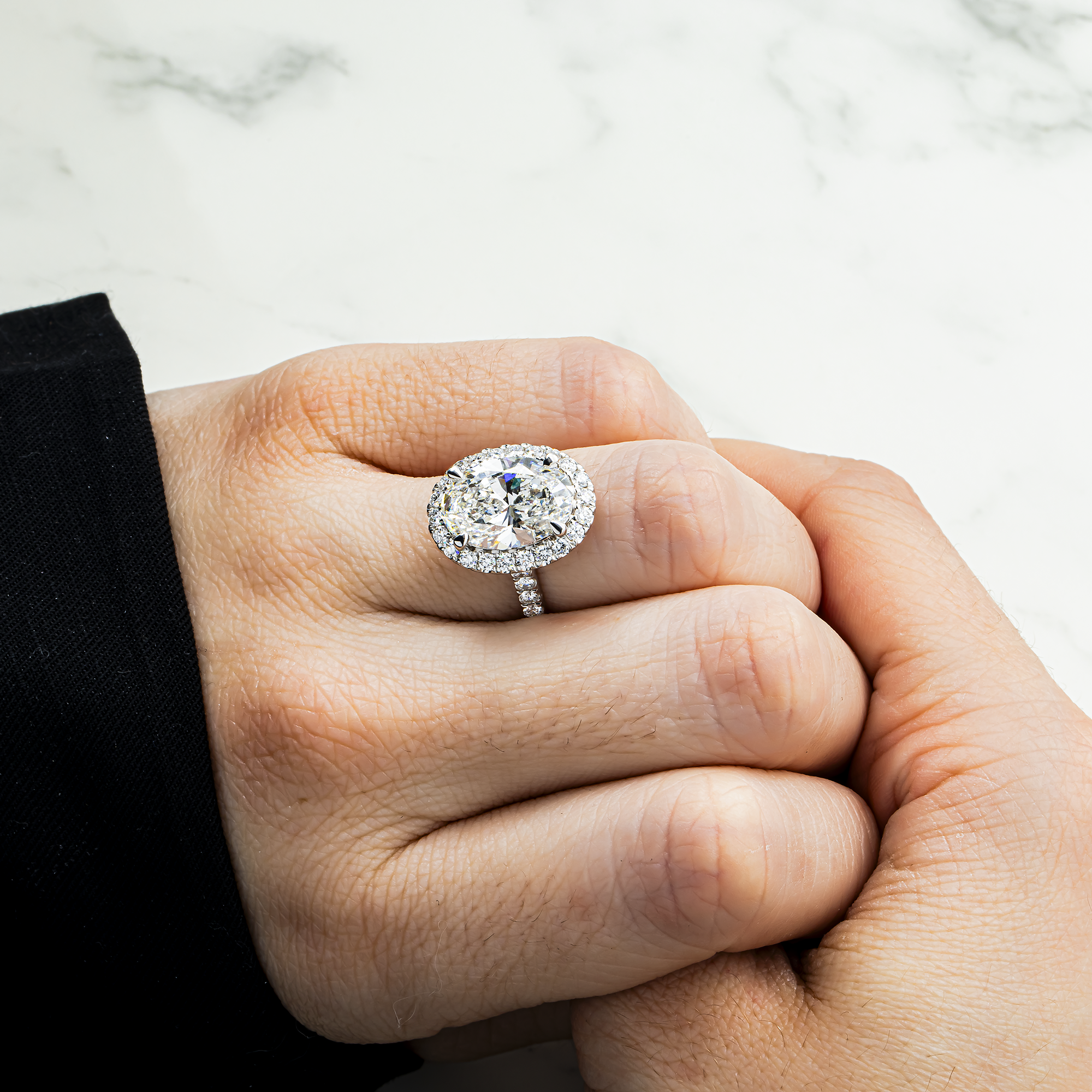 18K White Gold 5.07ct Oval Cut Diamond Engagement Ring 5.97ctw