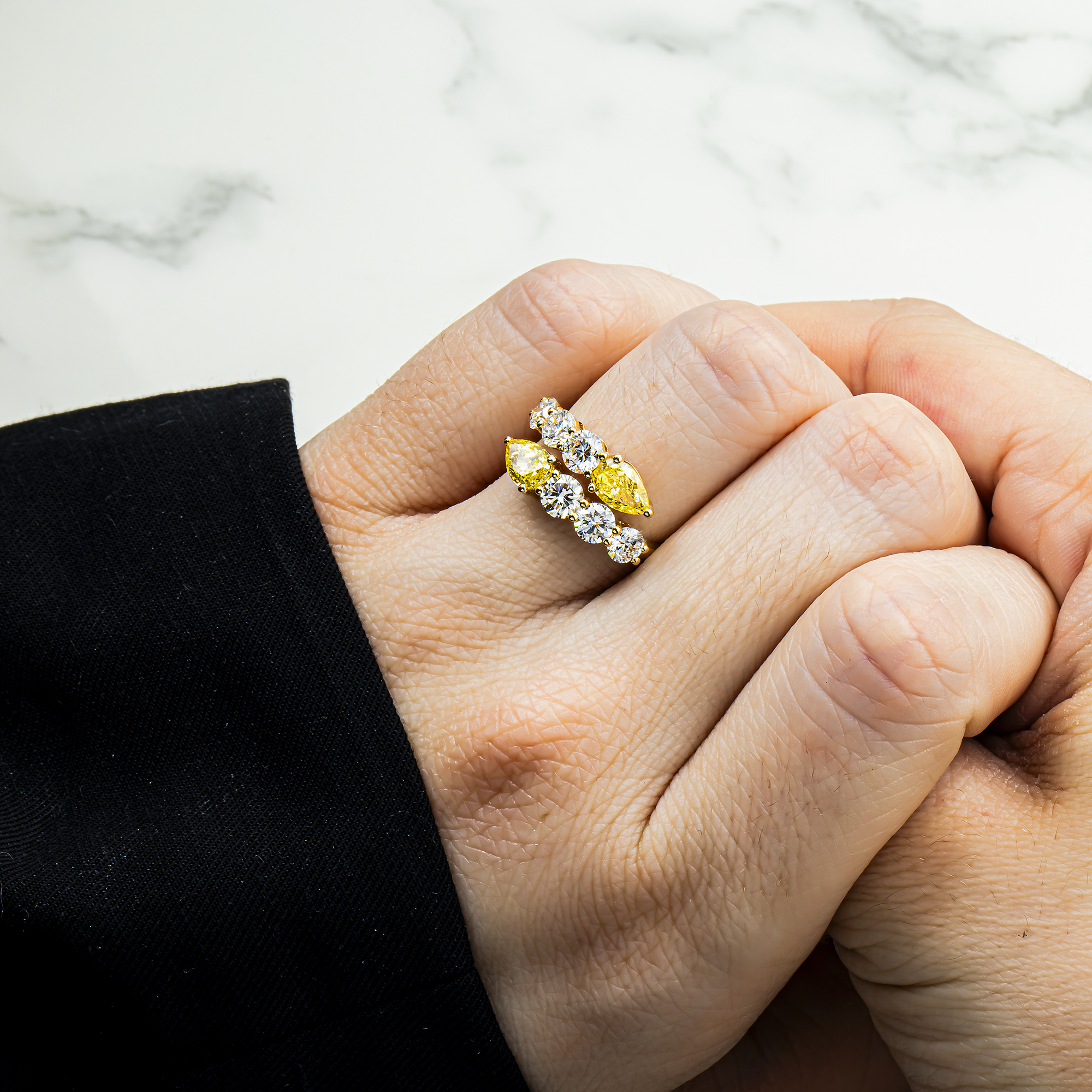14K White Gold Fancy Yellow & White Diamond Wrap Ring 3.12ct