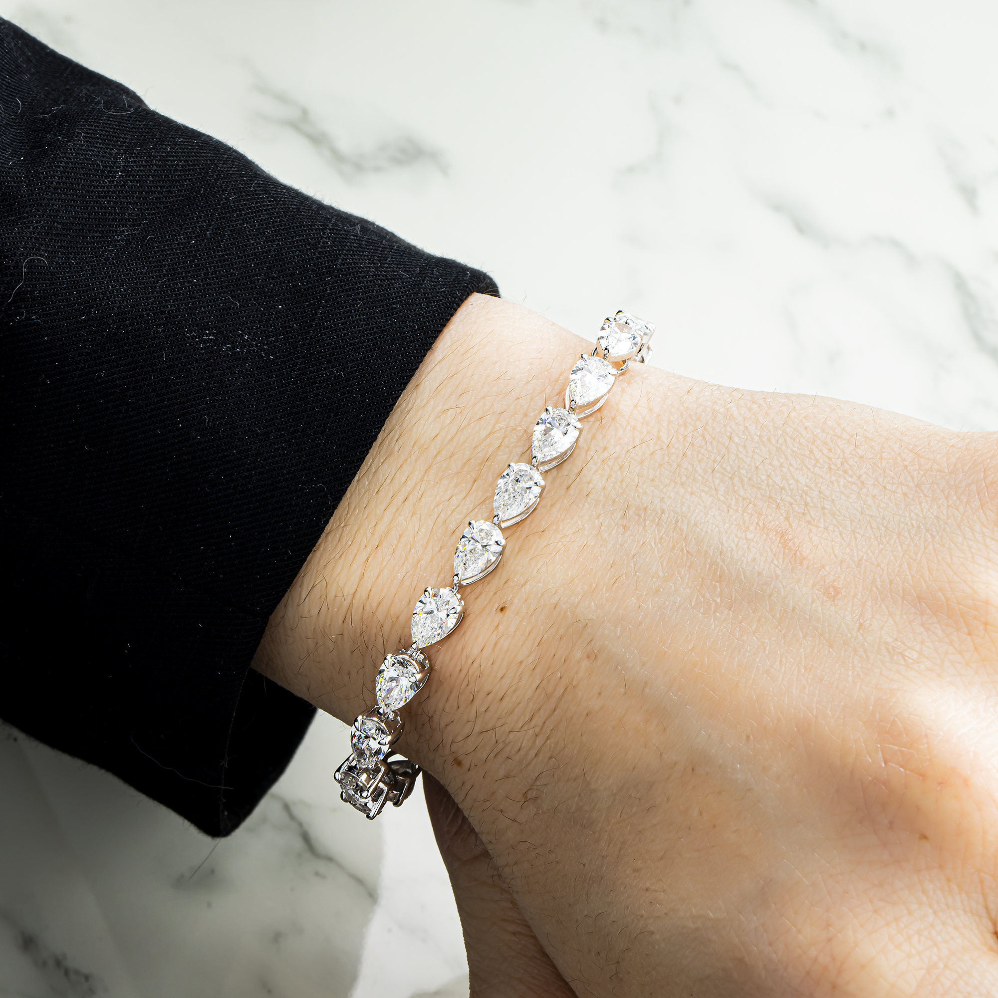 White Gold Pear Cut Diamond Tennis Bracelet 14.52ct