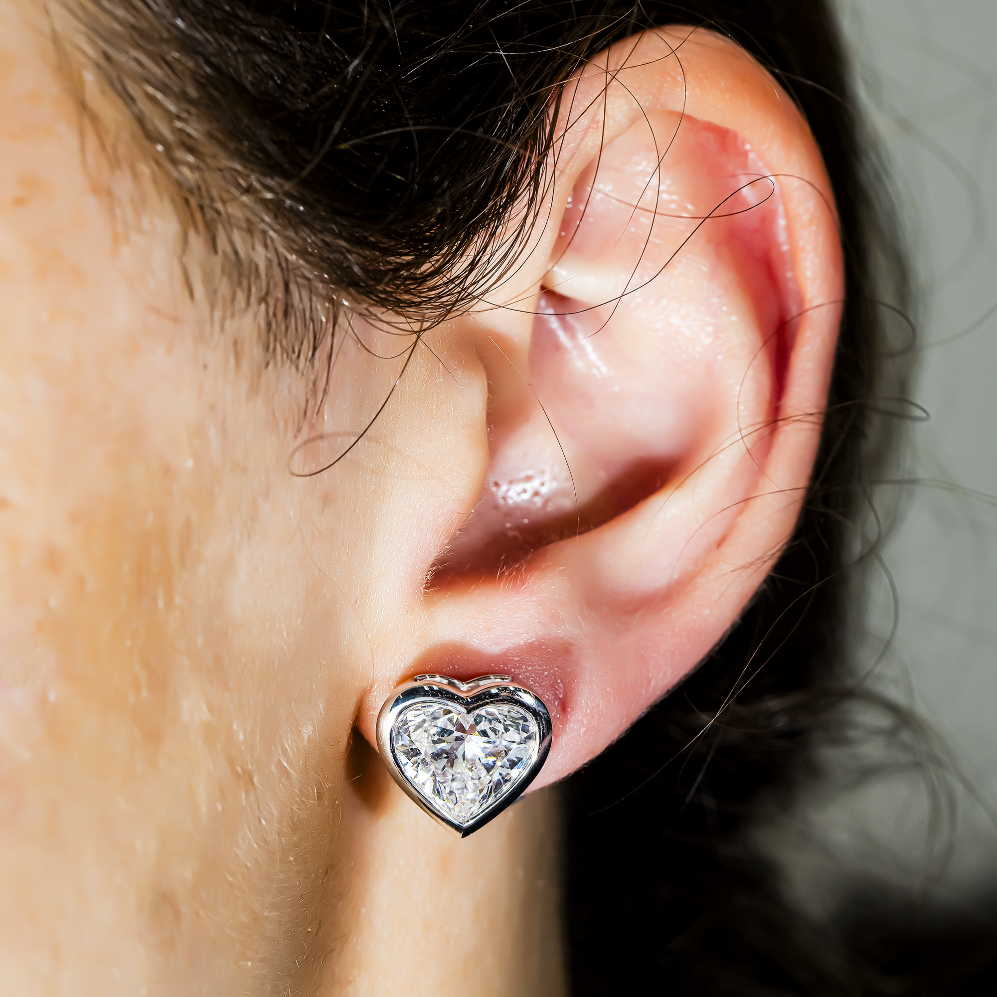 14K White Gold Bezel Set Solitaire Heart Diamond Stud Earrings 6.89ctw