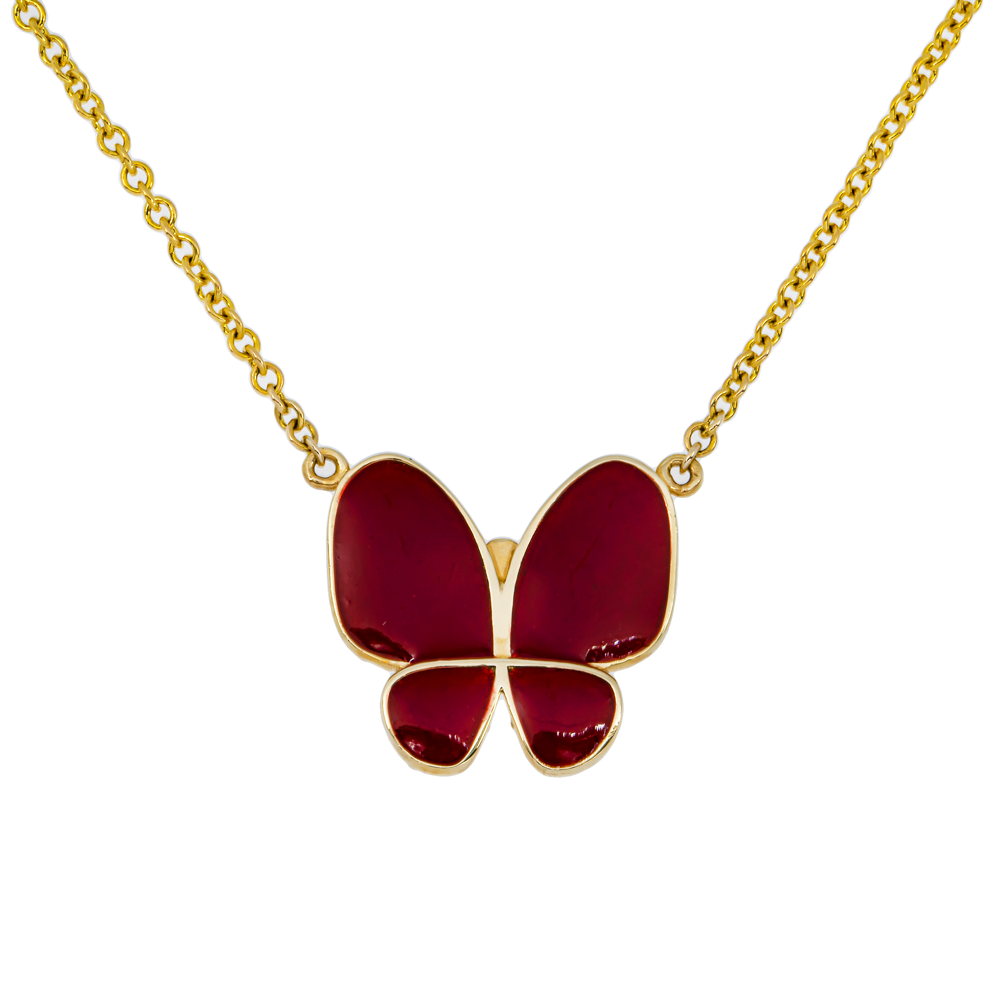 Double Sided - 14K Yellow Gold & Enamel Diamond Butterfly Pendant & Chain Necklace 1.20ct