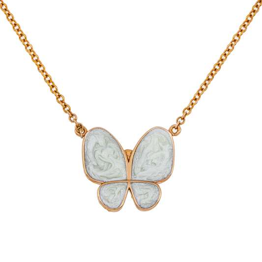 Double Sided - 14K Rose Gold Mother of Pearl & Diamond Butterfly Necklace 1.20ct