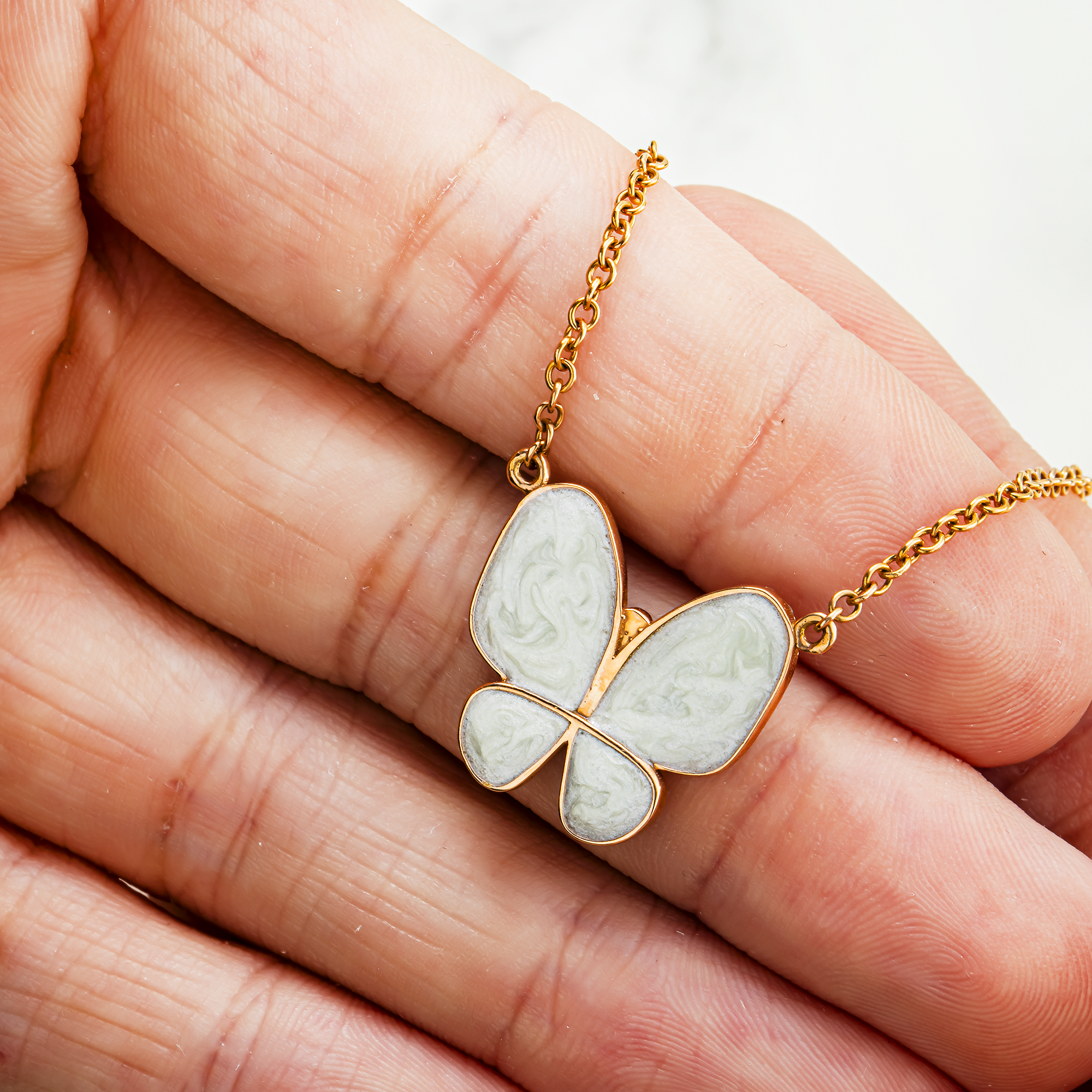 Double Sided - 14K Rose Gold Mother of Pearl & Diamond Butterfly Necklace 1.20ct
