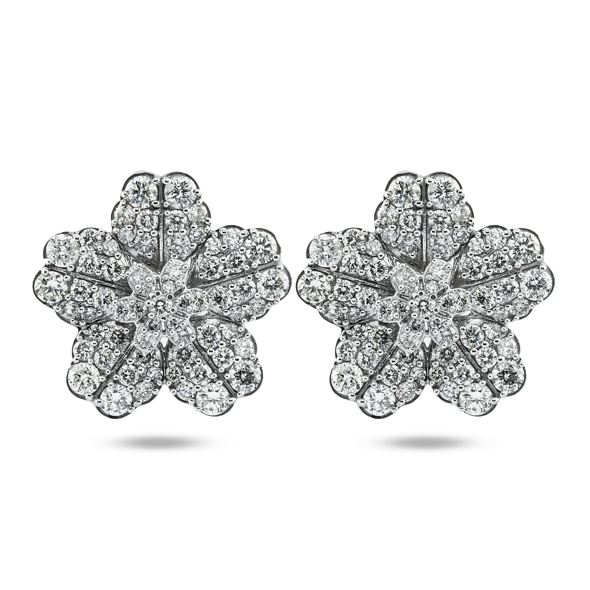 14K White Gold Round Diamond Flower Studs 4.90ctw