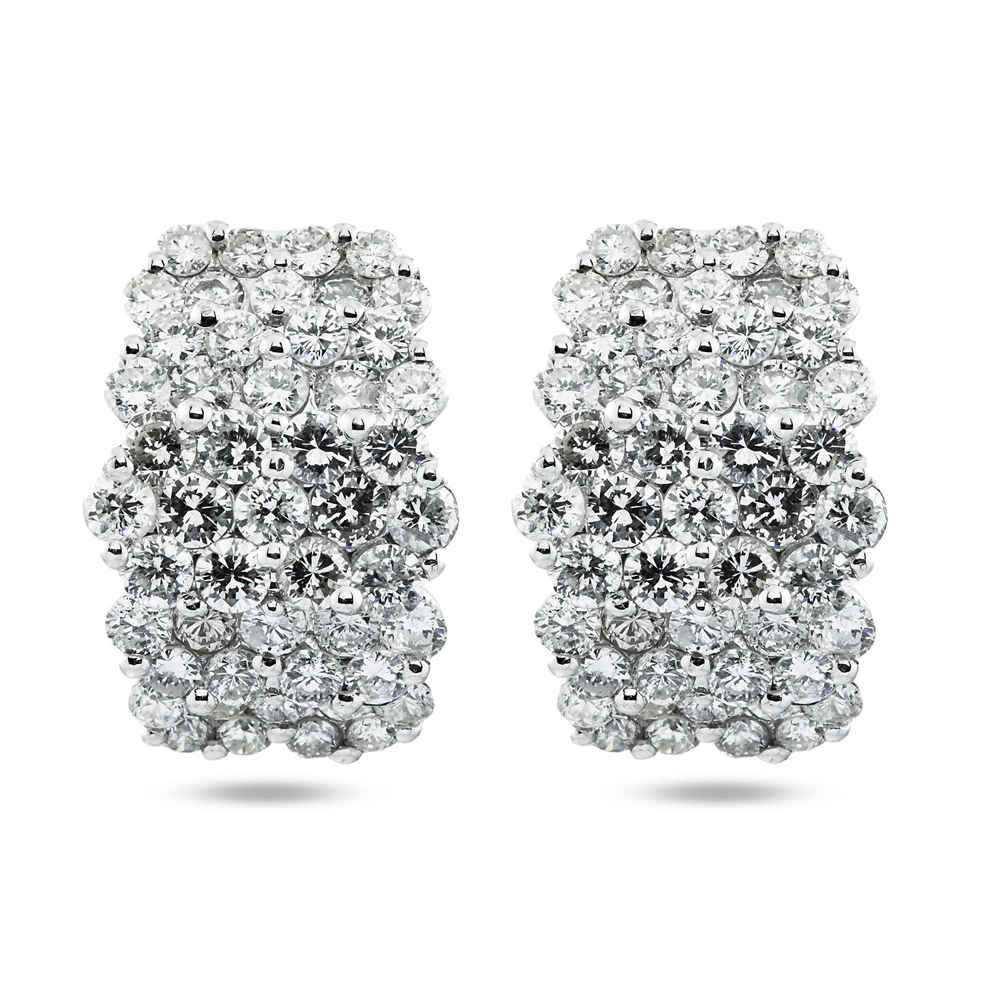 14K White Gold Five Row Round Diamond Hoop Earrings 4.81ctw