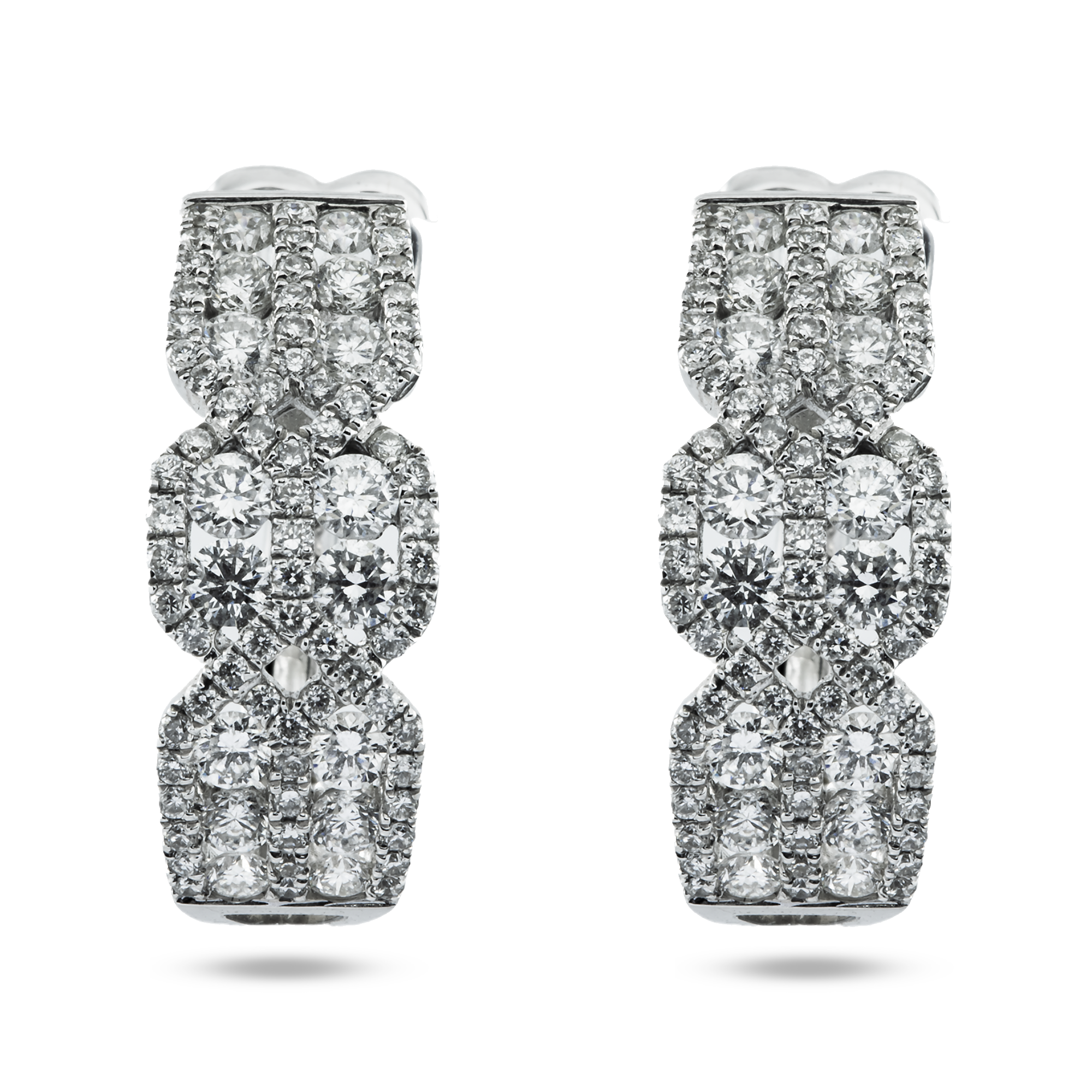 18K White Gold Detailed Round Diamond Hoop Earrings 1.45ct