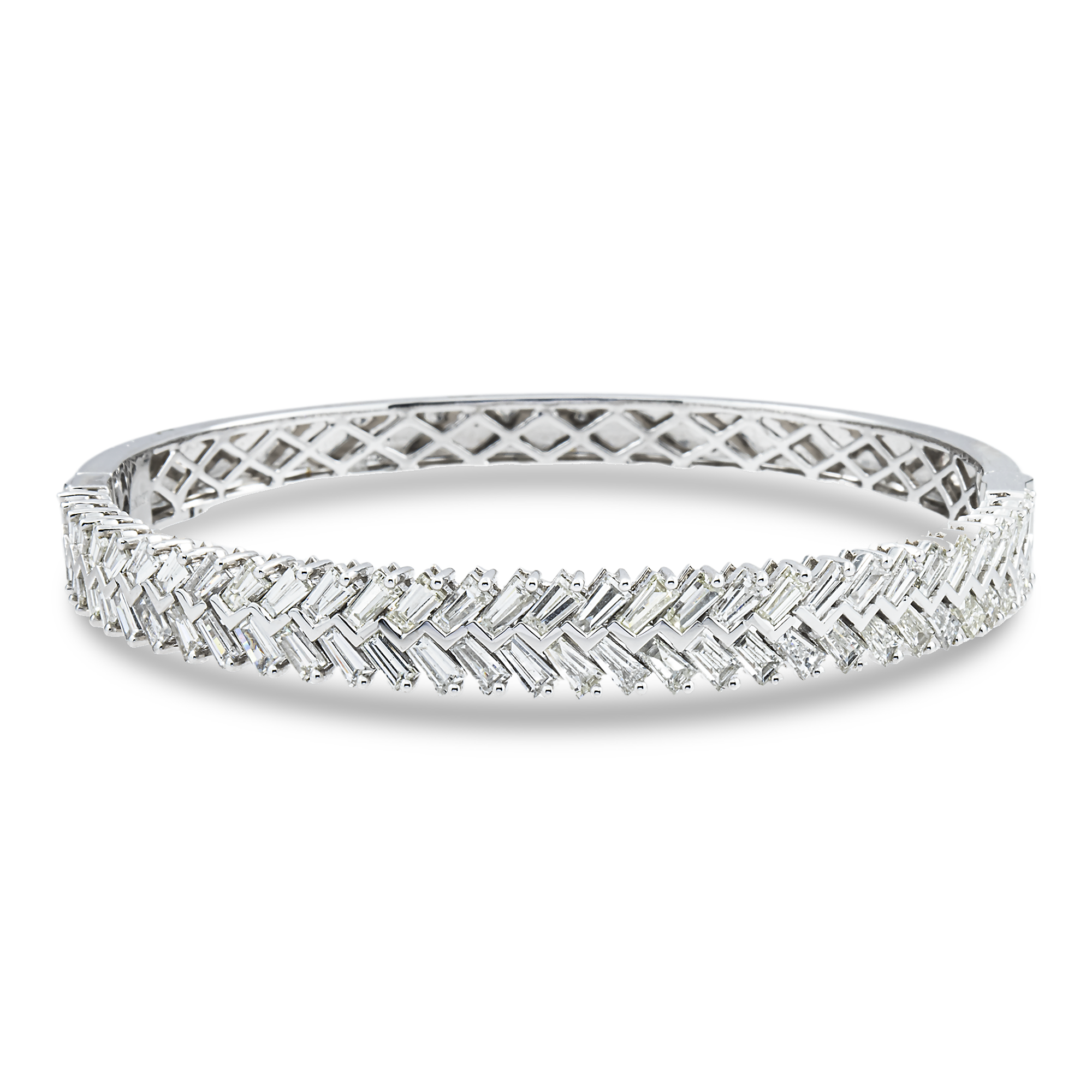 14K White Gold Baguette Diamond Bangle Bracelet 6.11ct