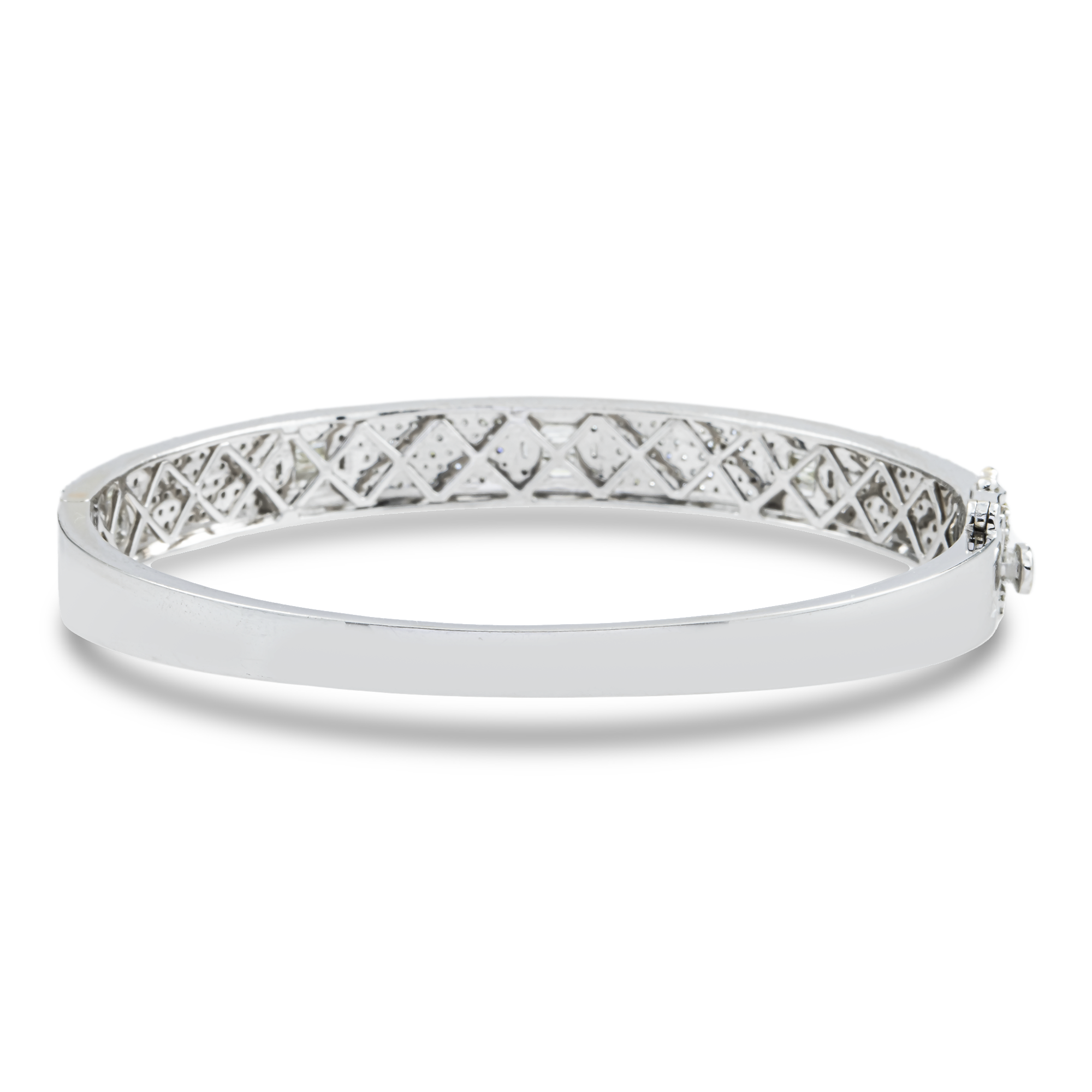 14K White Gold Baguette & Round Diamond Bangle Bracelet 3.30ct