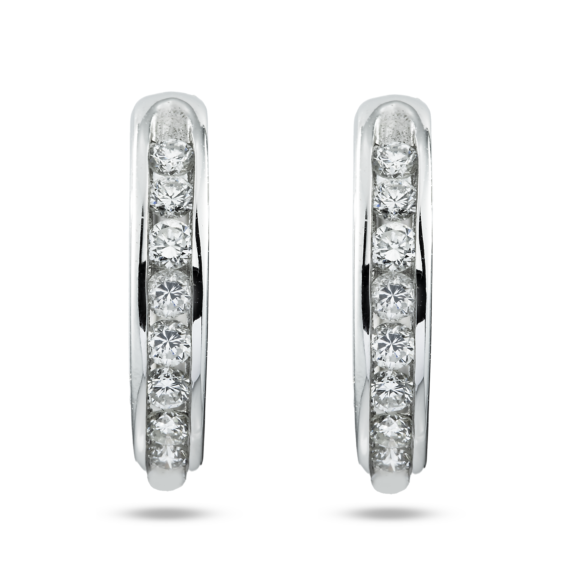 14K White Gold Channel Set Round Diamond Hoop Earrings 0.75ctw