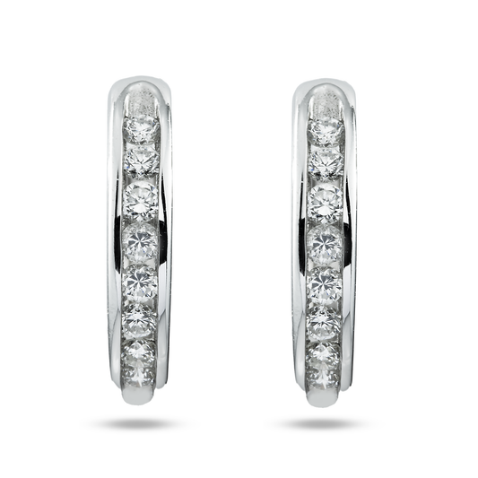 14K White Gold Channel Set Round Diamond Hoop Earrings 0.75ctw