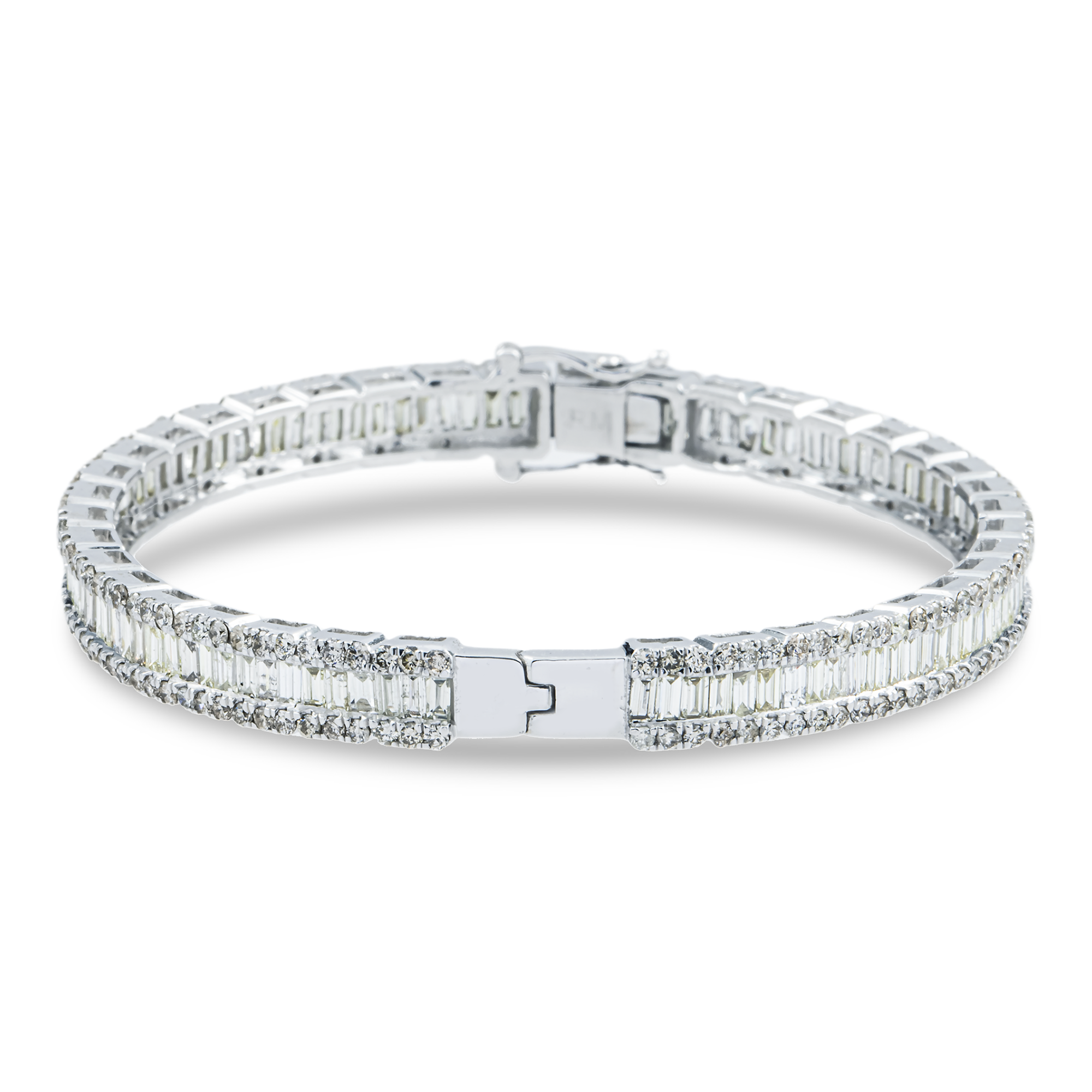 14K White Gold Emerald Diamond Bangle Bracelet 6.90ct
