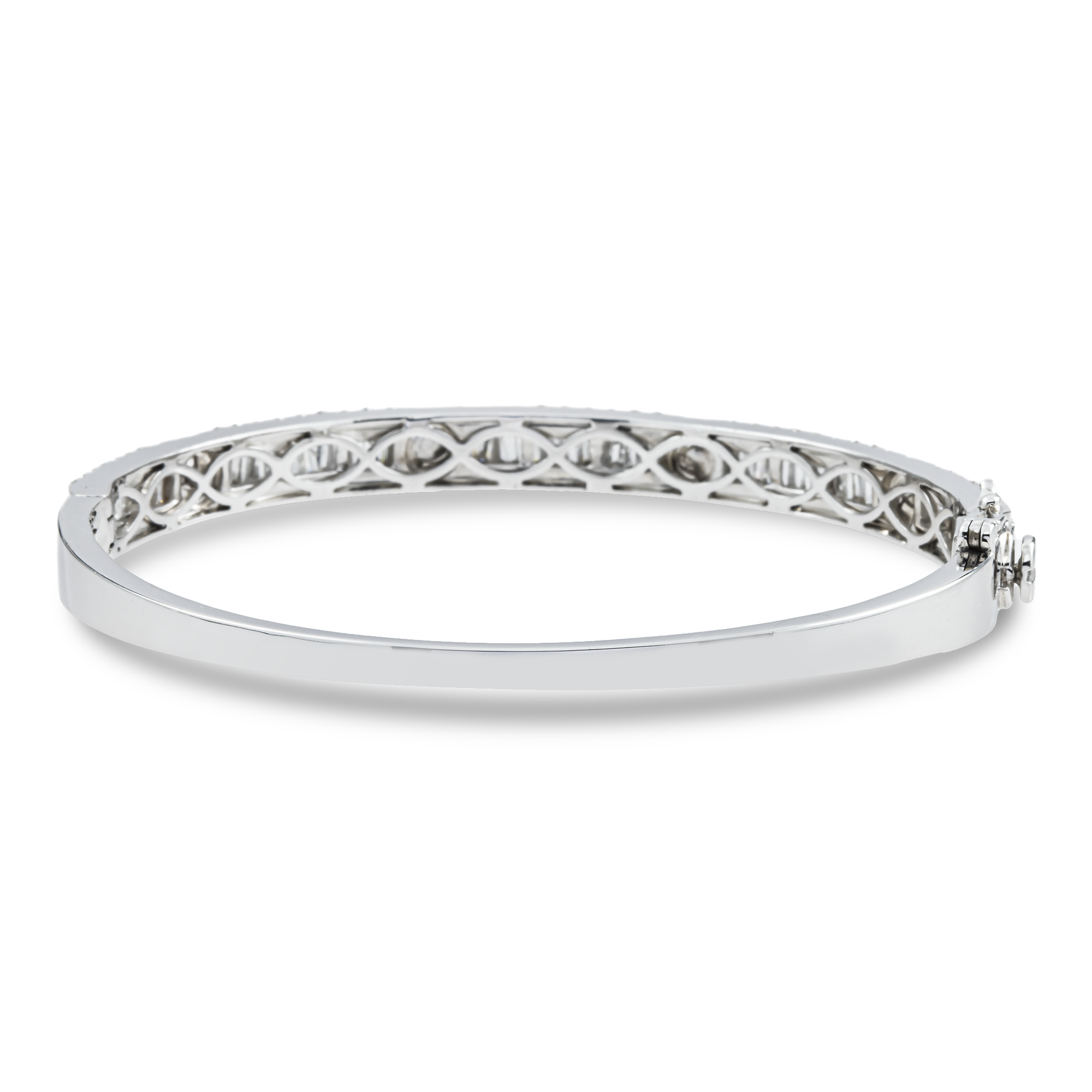 14K White Gold Round & Baguette Diamond Bangle 2.65ct