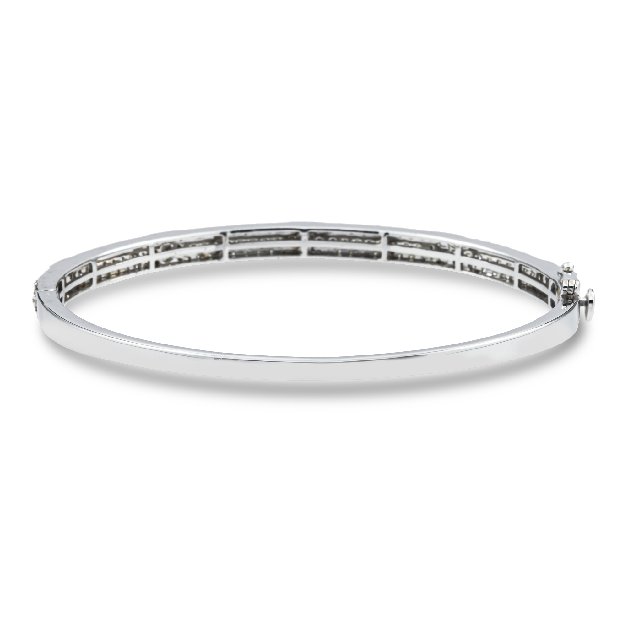 14K White Gold Round & Emerald Cut Diamond Bangle Bracelet 2.0ct