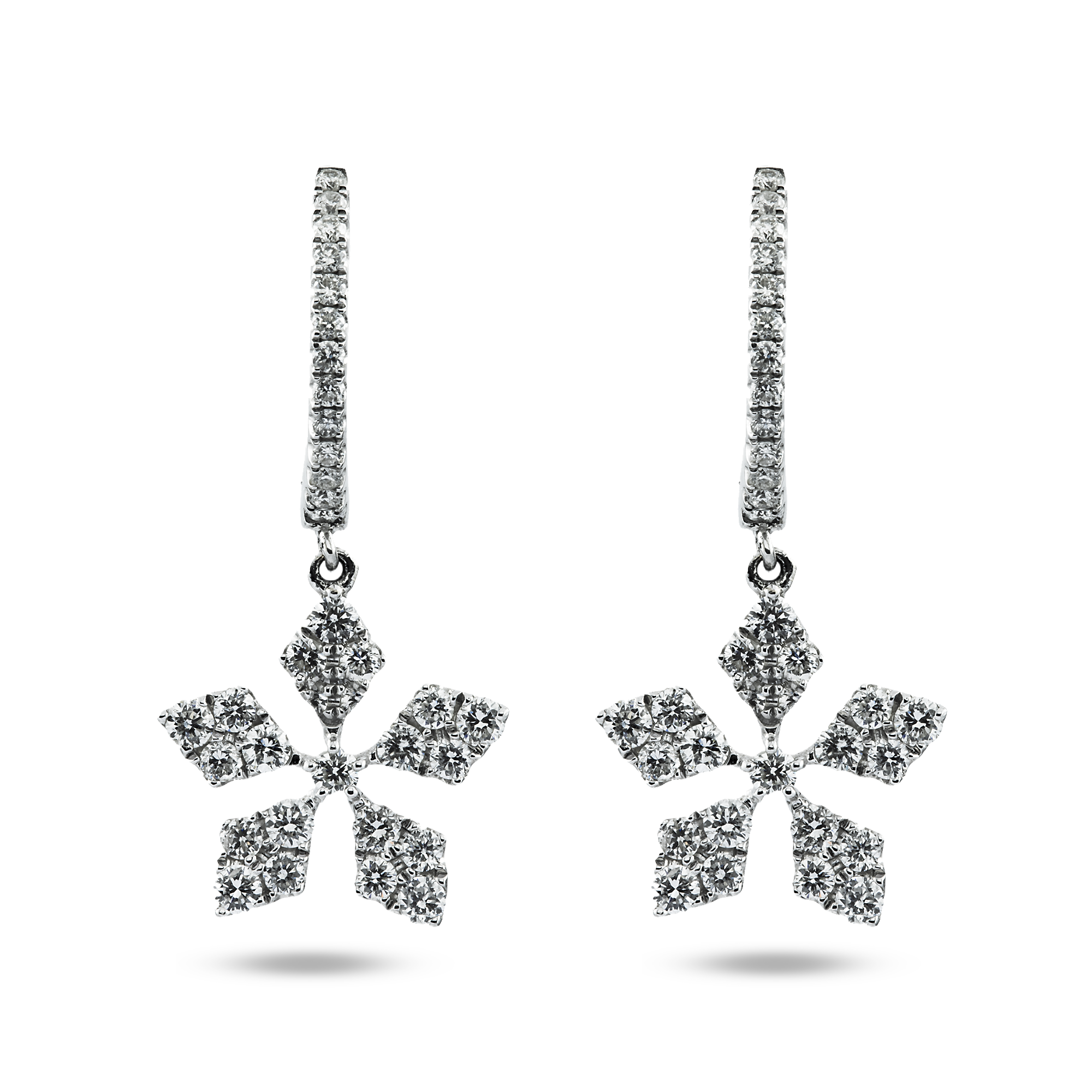 18K White Gold Round Diamond Peite Flower Drop Earrings 2.93ctw