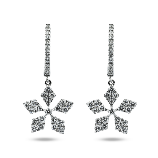 18K White Gold Round Diamond Peite Flower Drop Earrings 2.93ctw