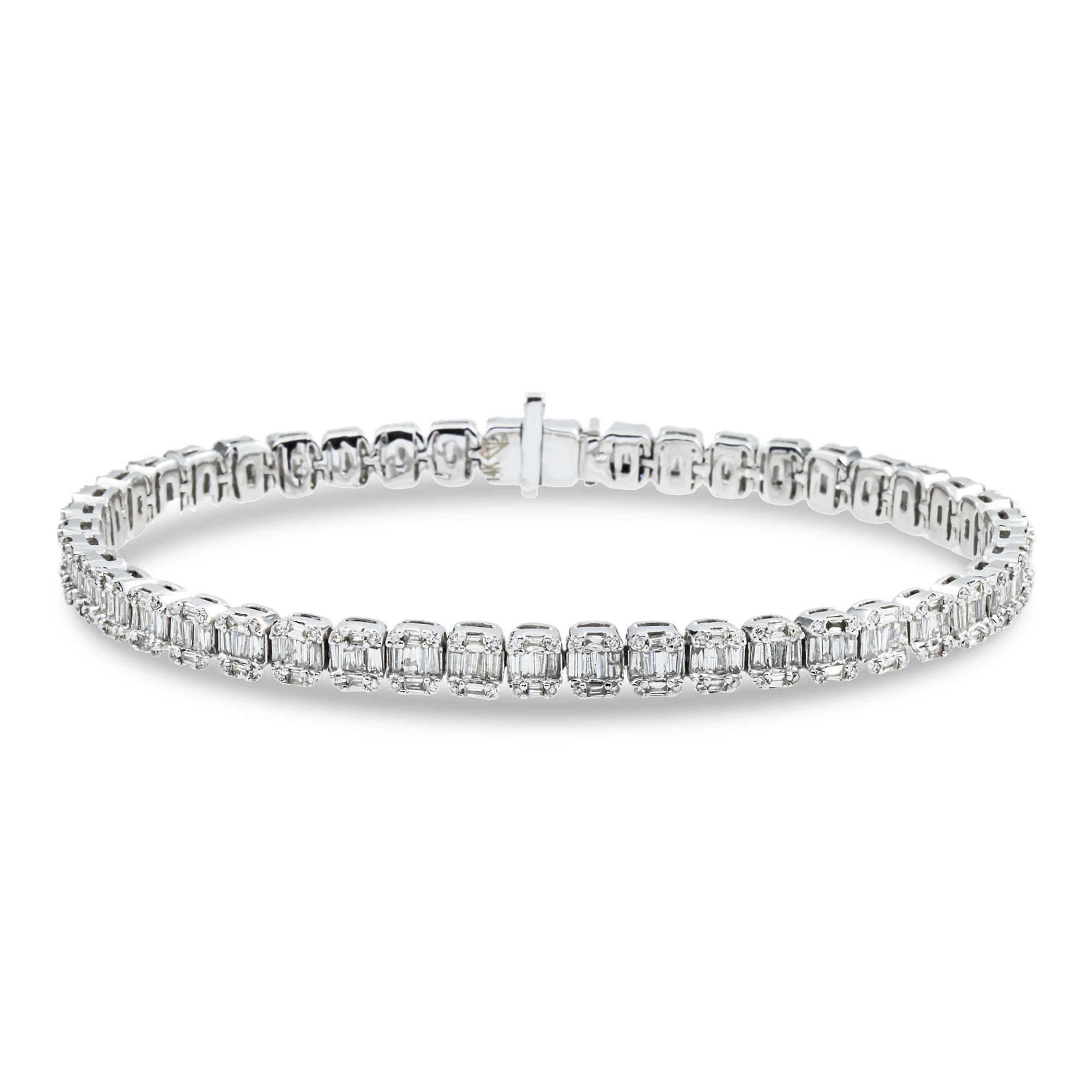 14K White Gold Baguette & Round Diamond Tennis Bracelet 4.36ct
