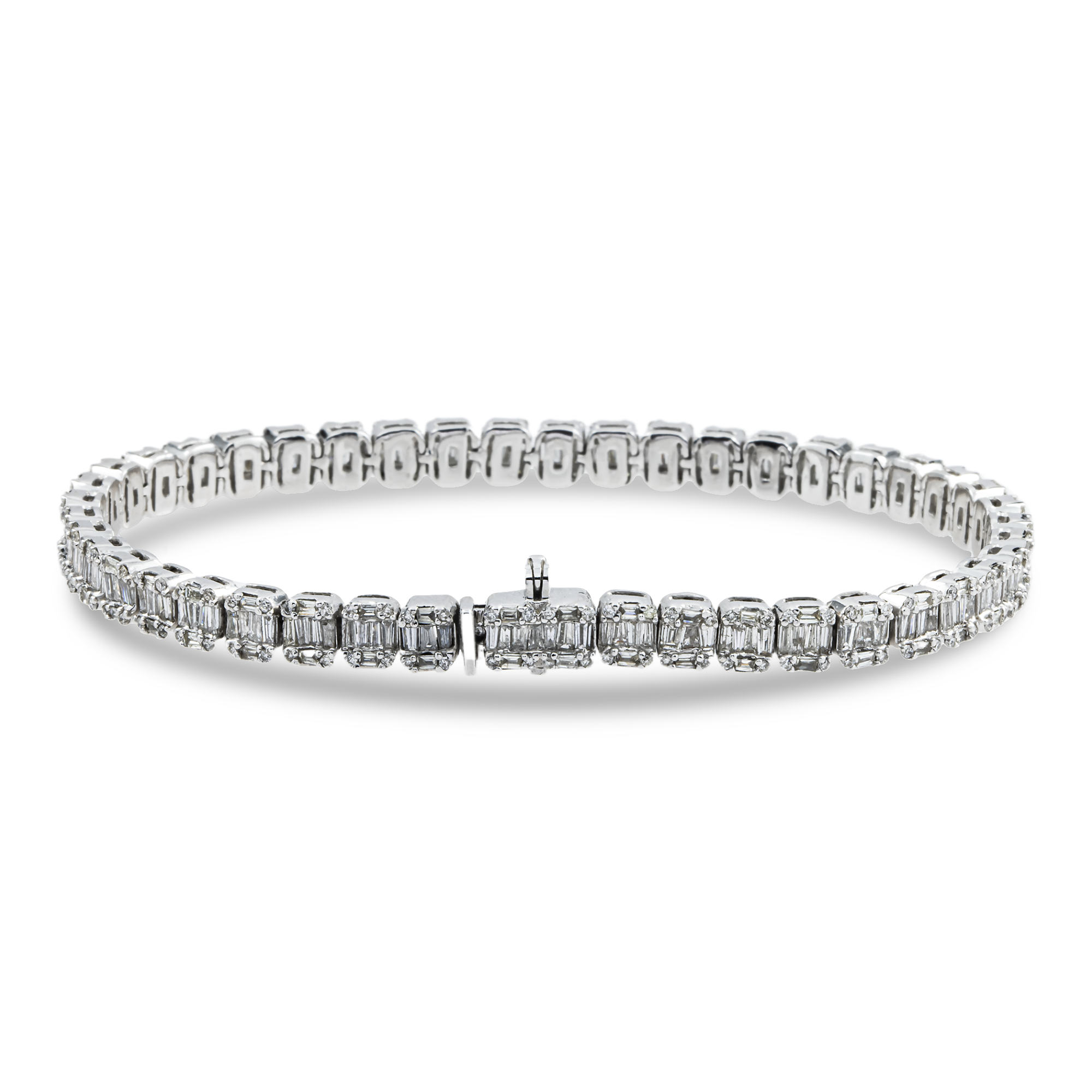 14K White Gold Baguette & Round Diamond Tennis Bracelet 4.36ct