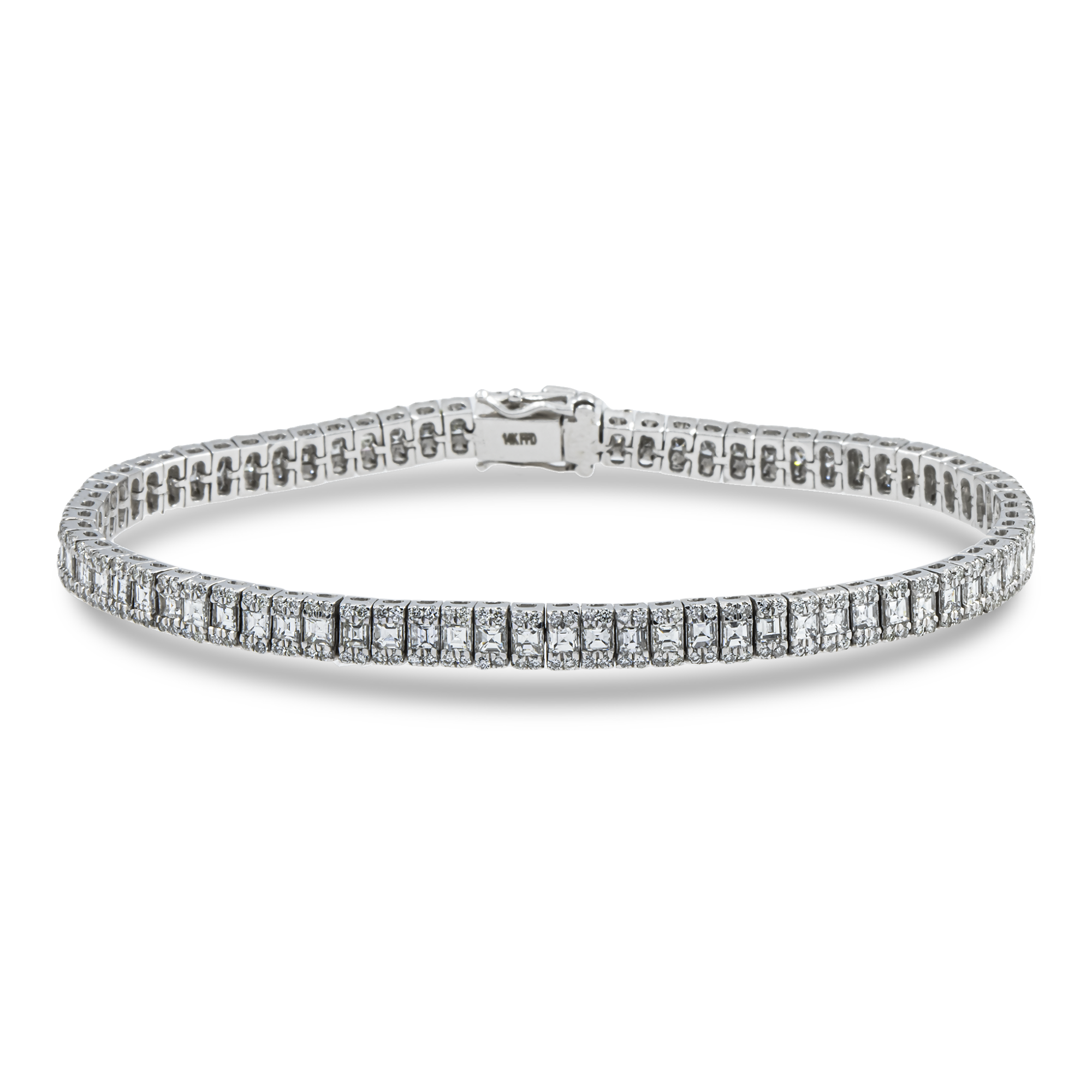 14K White Gold Asscher & Round Diamond Tennis Bracelet 5.17ct