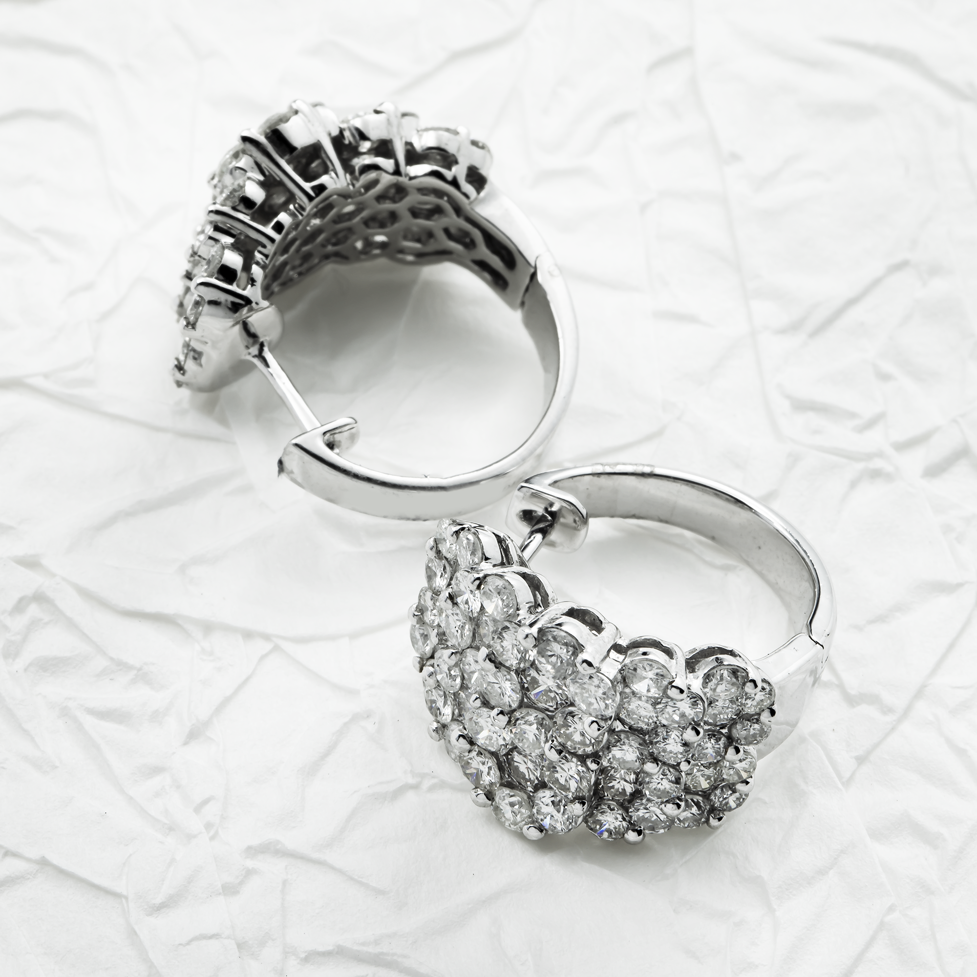 14K White Gold Five Row Round Diamond Hoop Earrings 4.81ctw