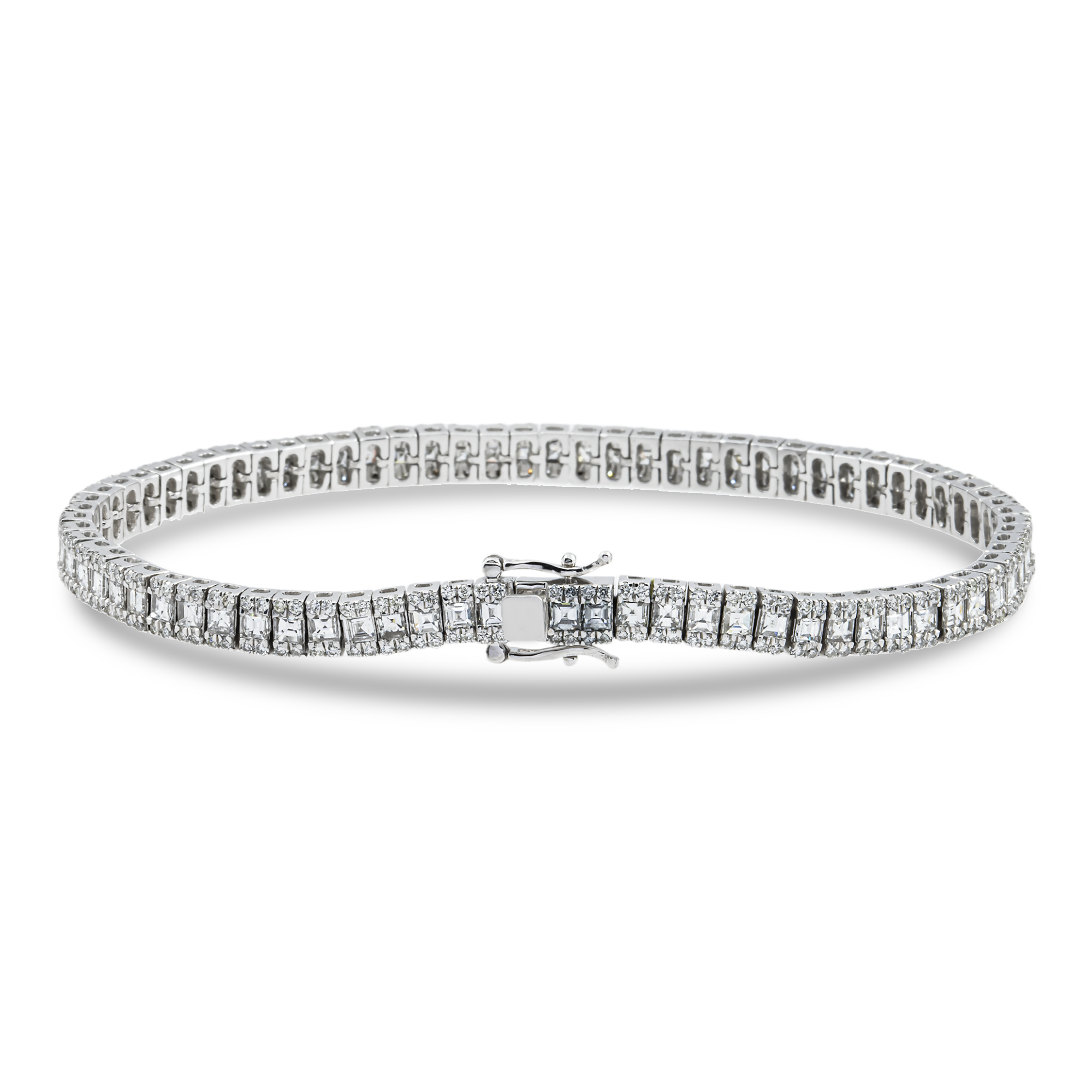 14K White Gold Asscher & Round Diamond Tennis Bracelet 5.17ct
