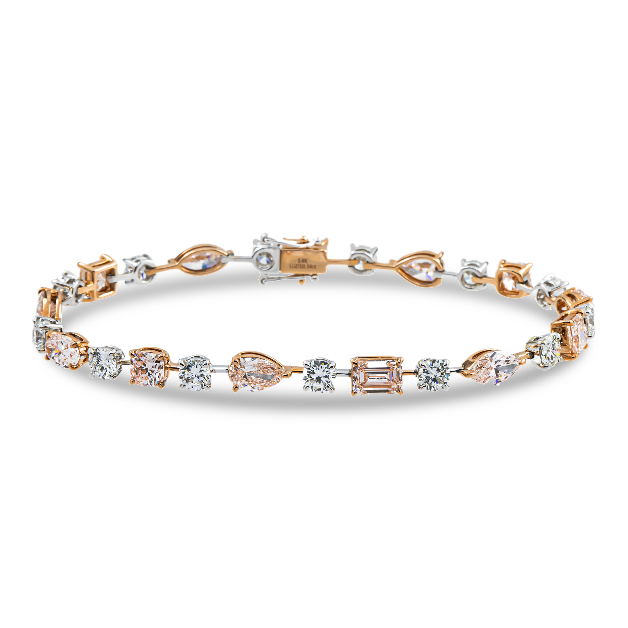 14K Two Tone Fancy Pink & White Diamond Satellite Bracelet 10.34ct