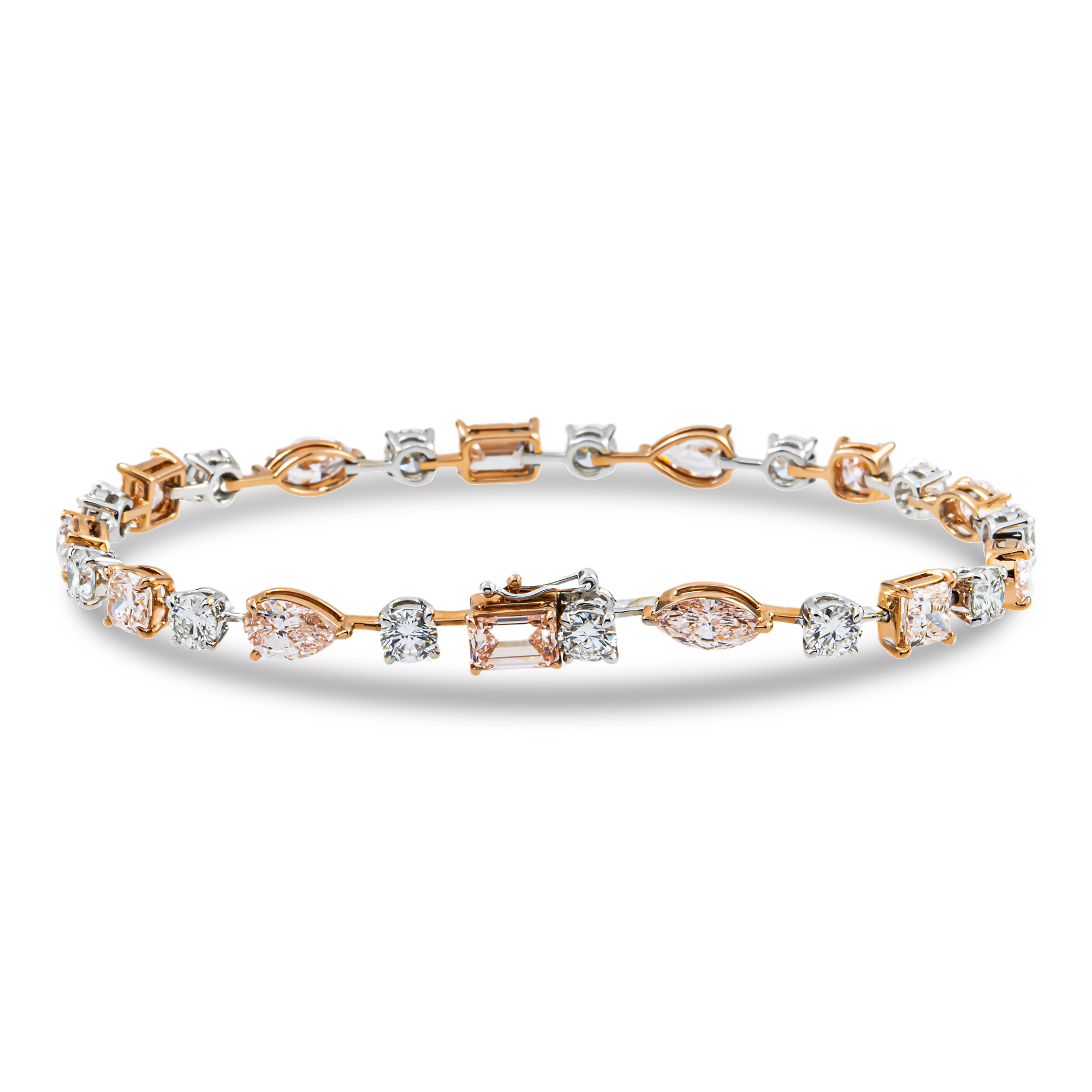 14K Two Tone Fancy Pink & White Diamond Satellite Bracelet 10.34ct
