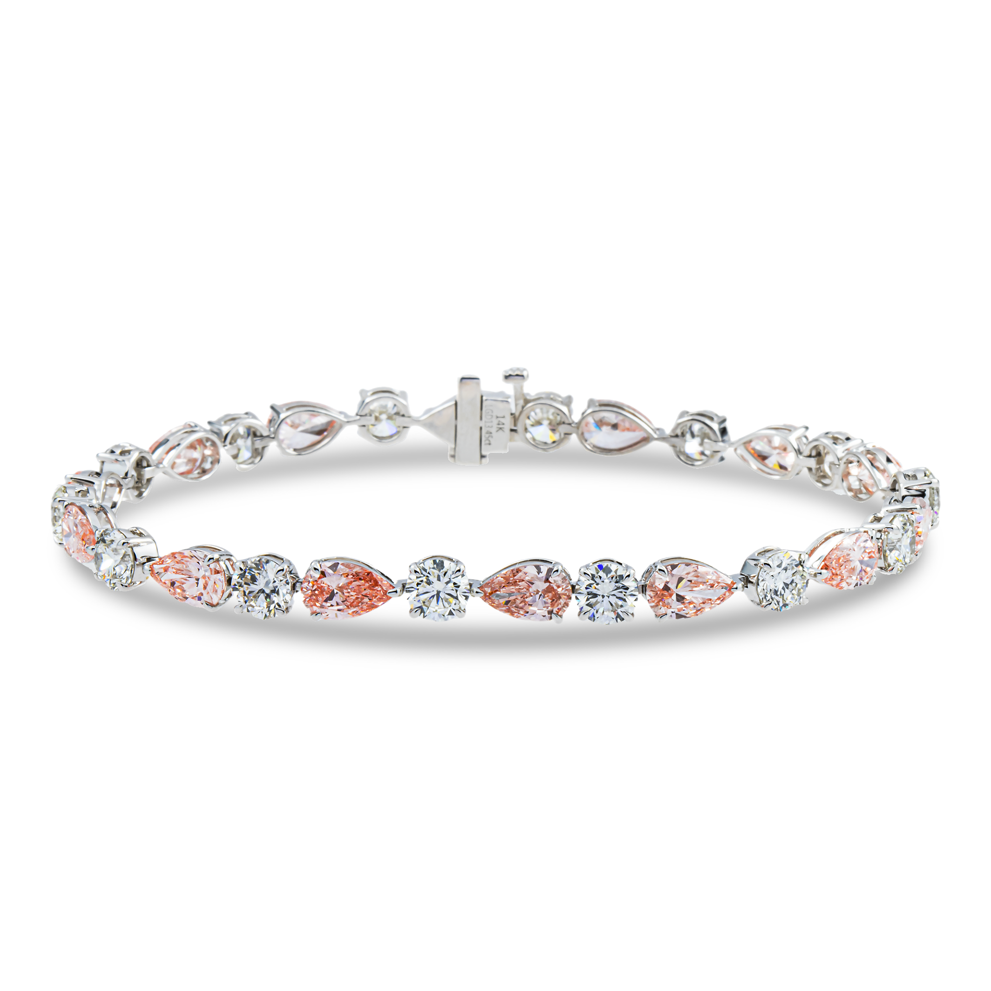 14K White Gold Fancy Pink & White Diamond Bracelet 13.45ct