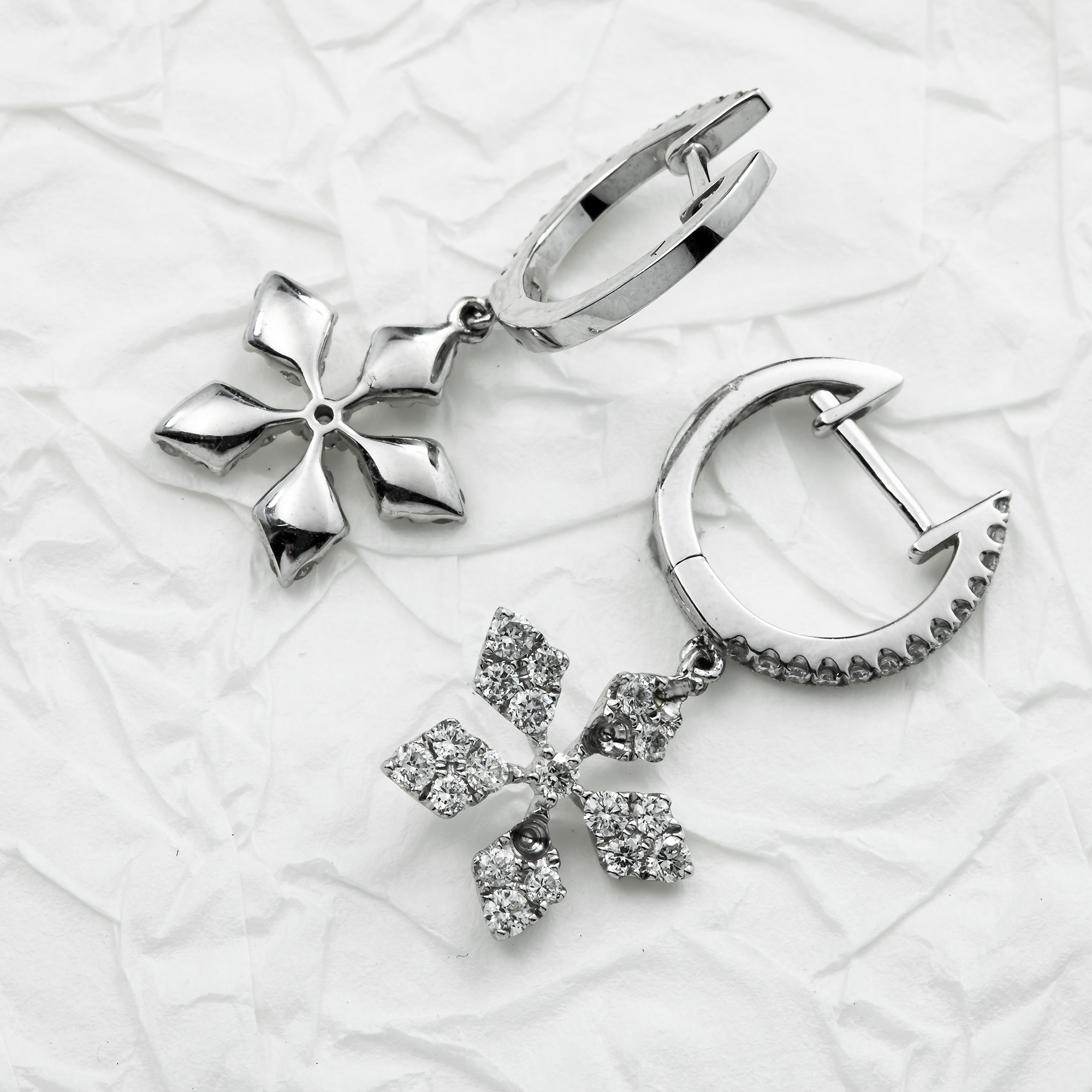 18K White Gold Round Diamond Peite Flower Drop Earrings 2.93ctw