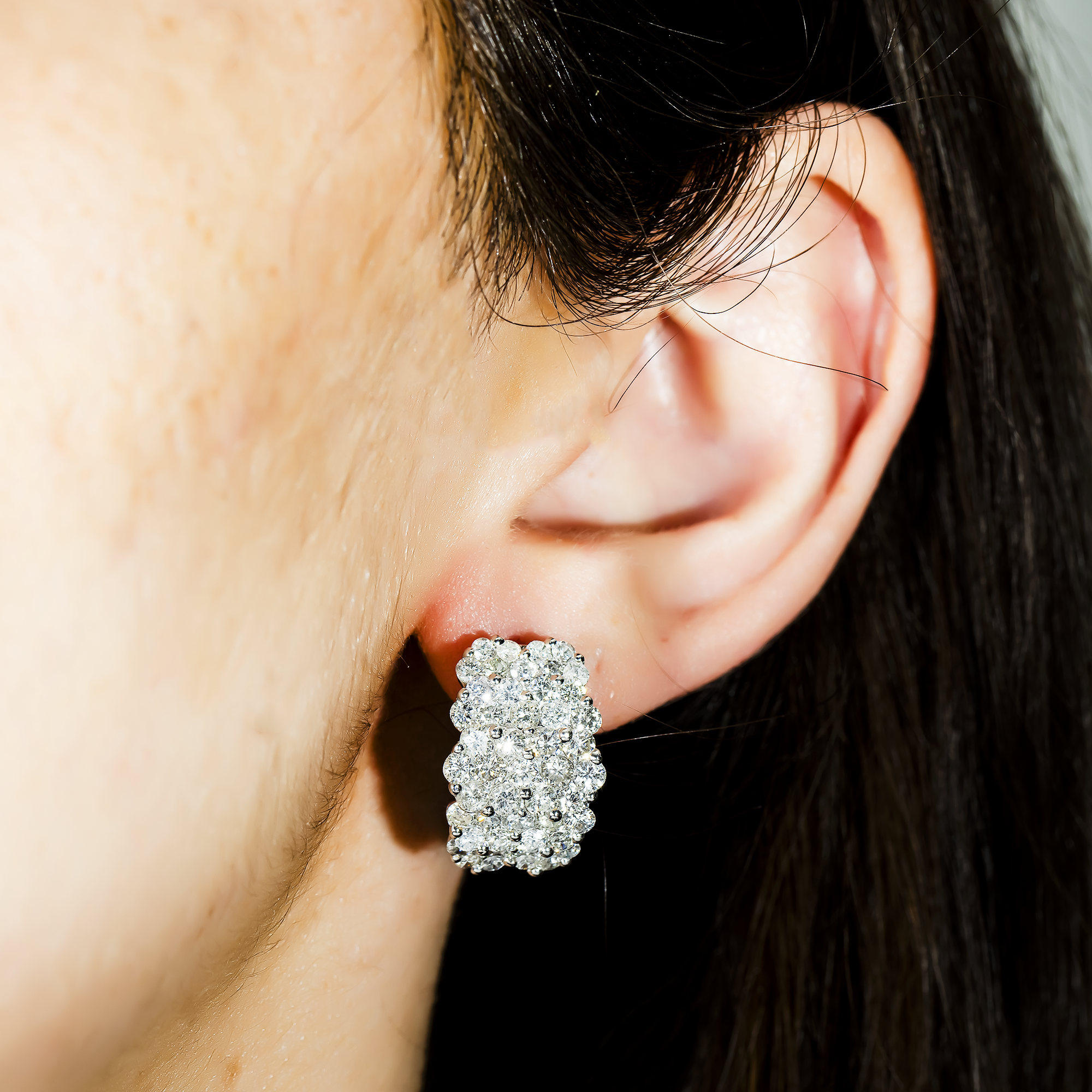 14K White Gold Five Row Round Diamond Hoop Earrings 4.81ctw
