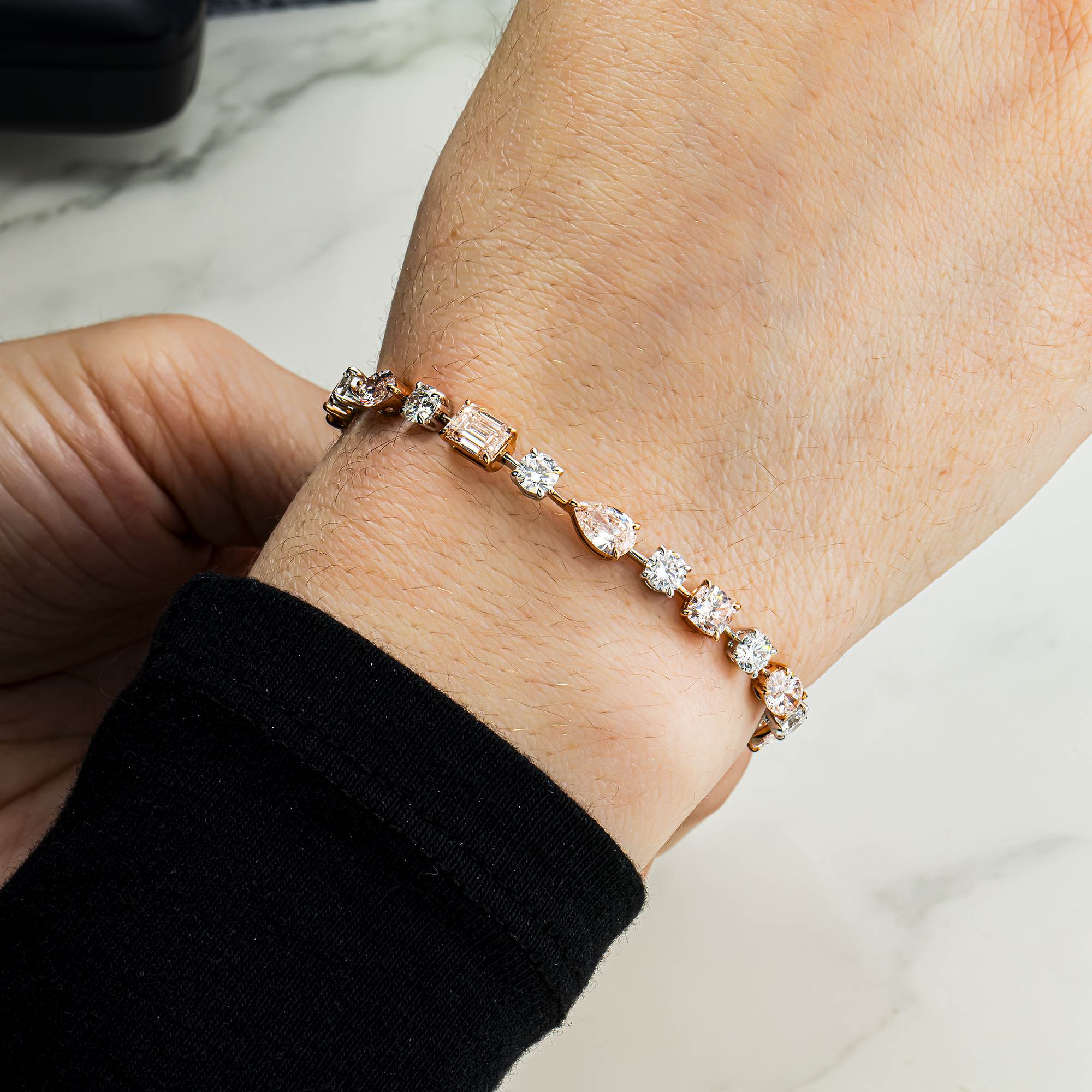 14K Two Tone Fancy Pink & White Diamond Satellite Bracelet 10.34ct