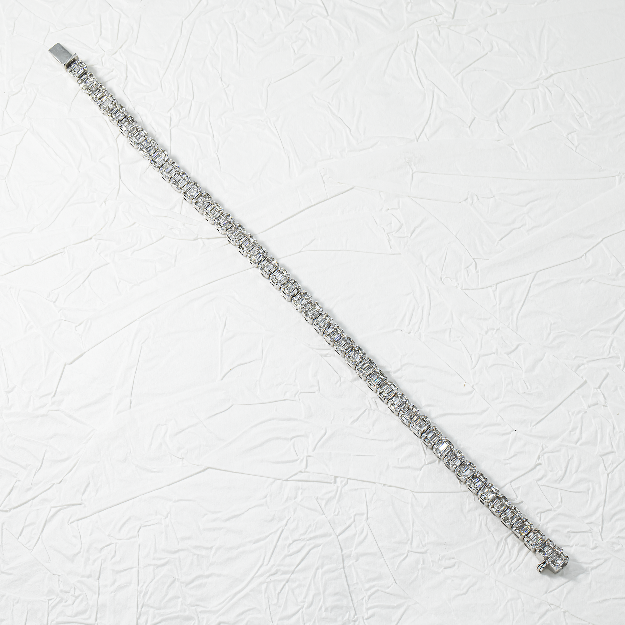 14K White Gold Baguette & Round Diamond Tennis Bracelet 4.36ct