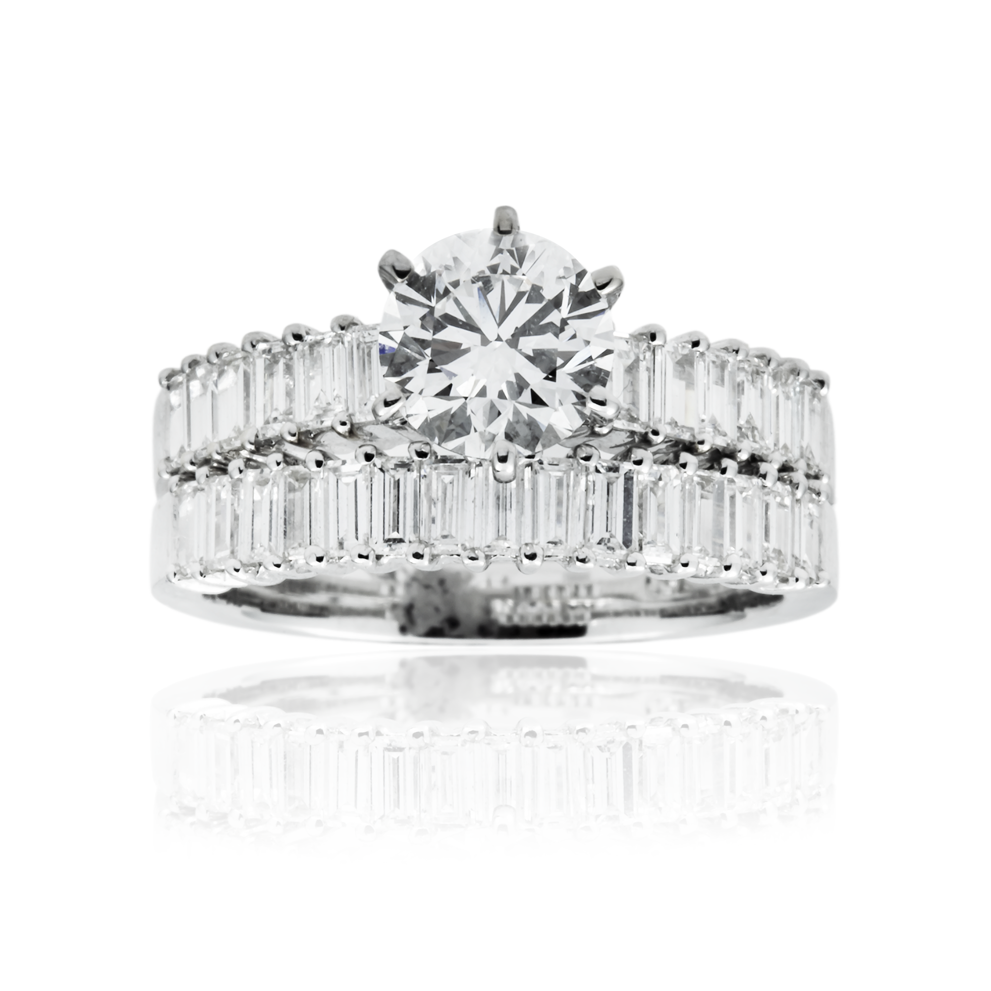18K White Gold Round & Baguette Diamond Engagement Ring & Wedding Band Set 2.33ctw