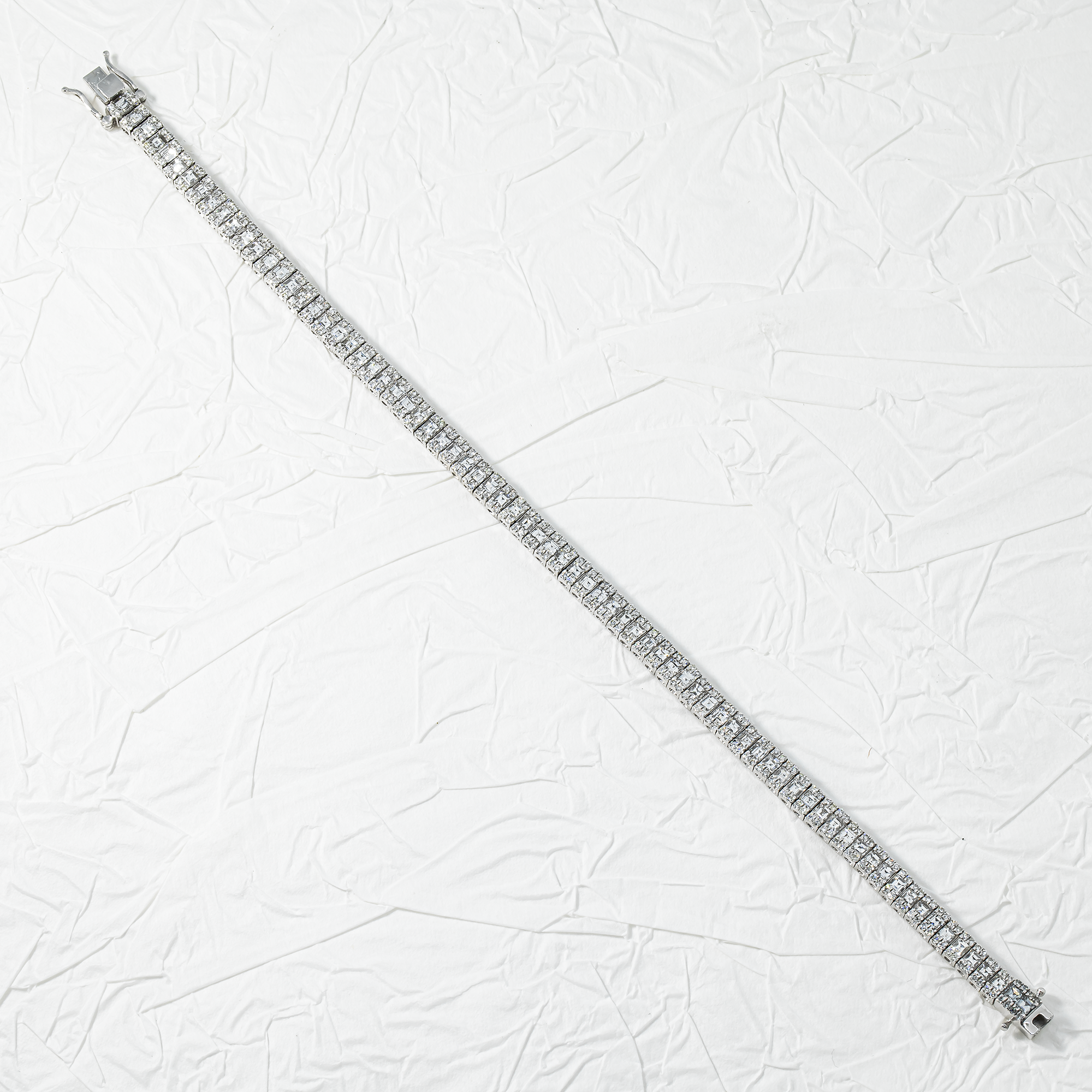 14K White Gold Asscher & Round Diamond Tennis Bracelet 5.17ct