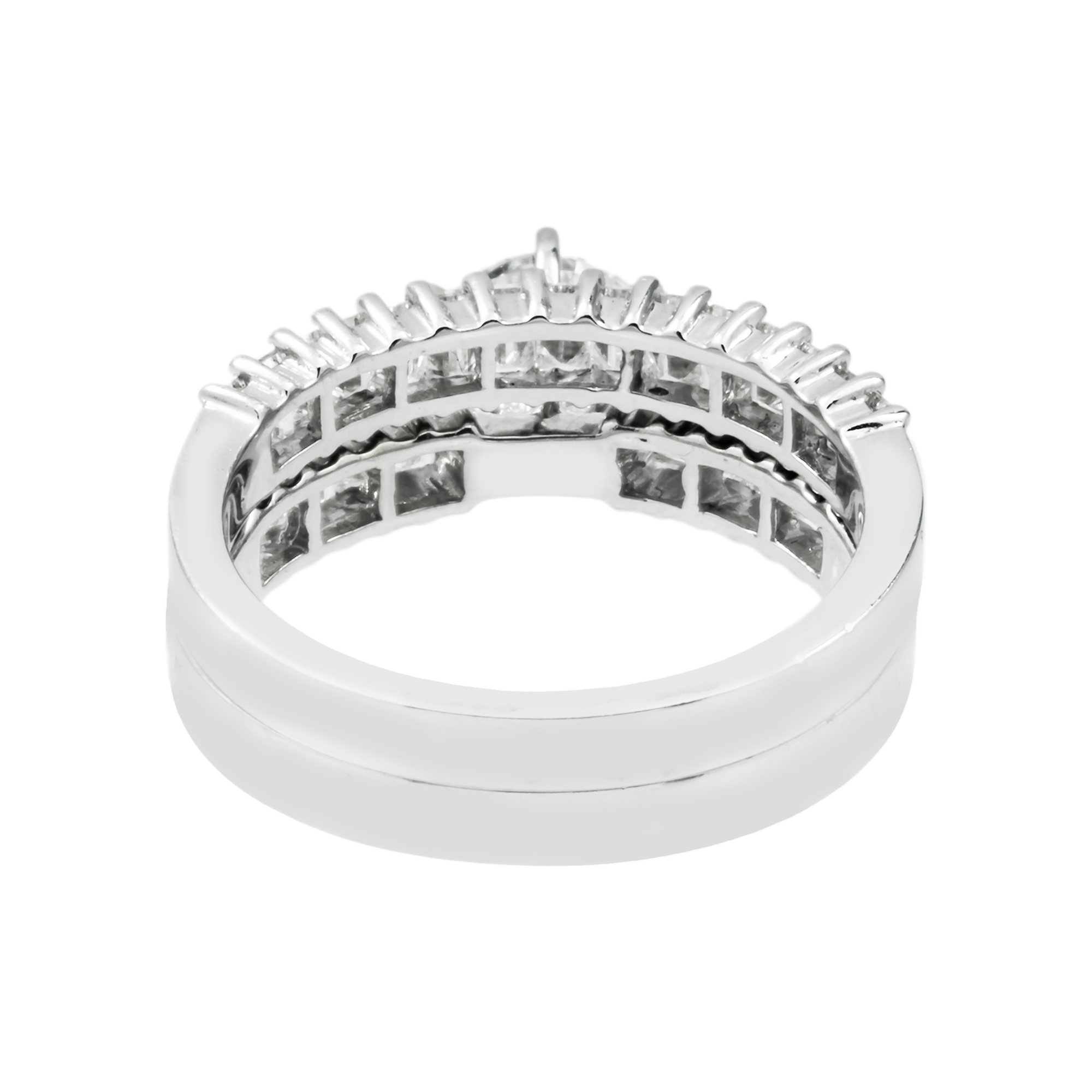 18K White Gold Round & Baguette Diamond Engagement Ring & Wedding Band Set 2.33ctw