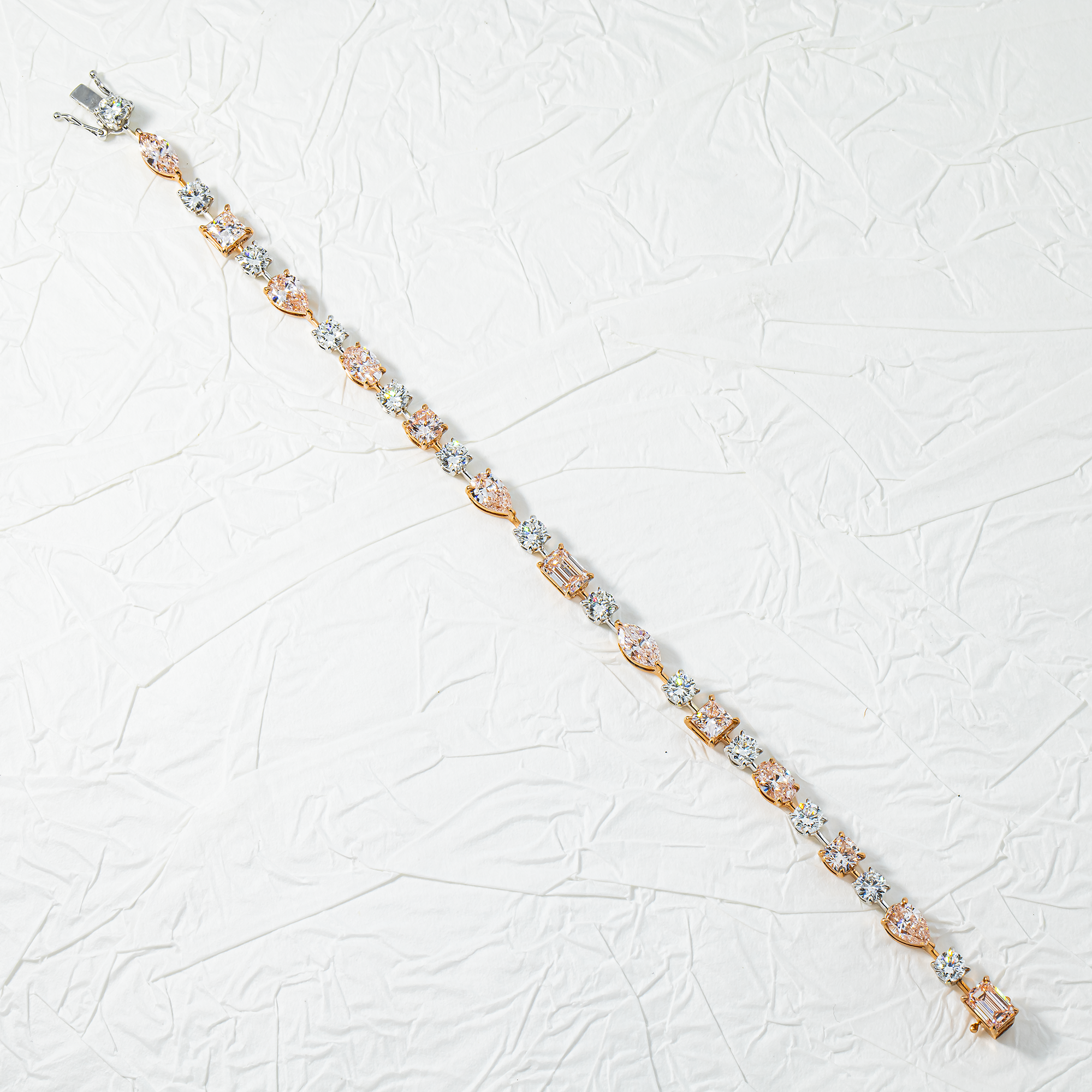 14K Two Tone Fancy Pink & White Diamond Satellite Bracelet 10.34ct