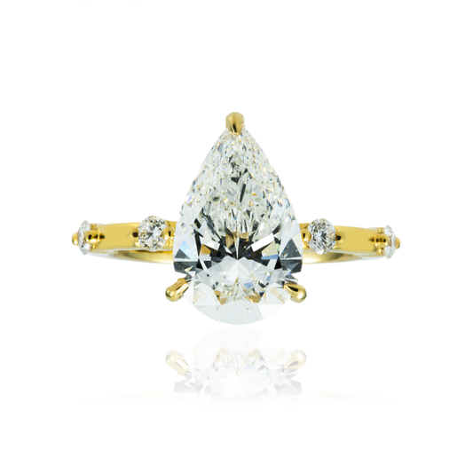 18K Yellow Gold 3.08ct Pear Cut Diamond Engagement Ring 3.32ct