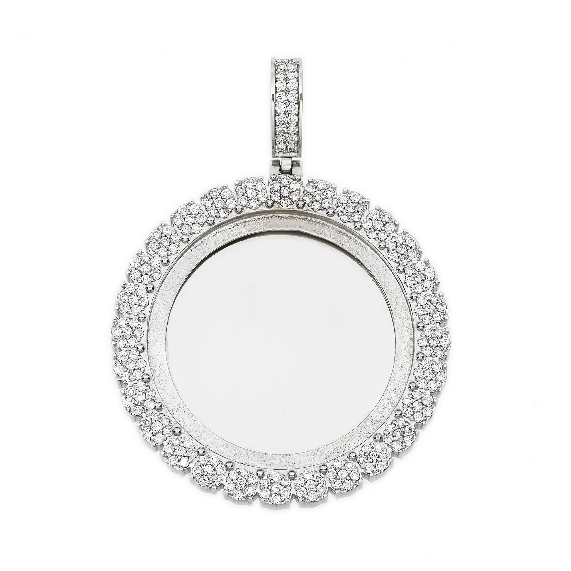 Add Your Own Photo 1.5" - Solid 14K White Gold Round Cluster Diamond Picture Pendant 2.20ct