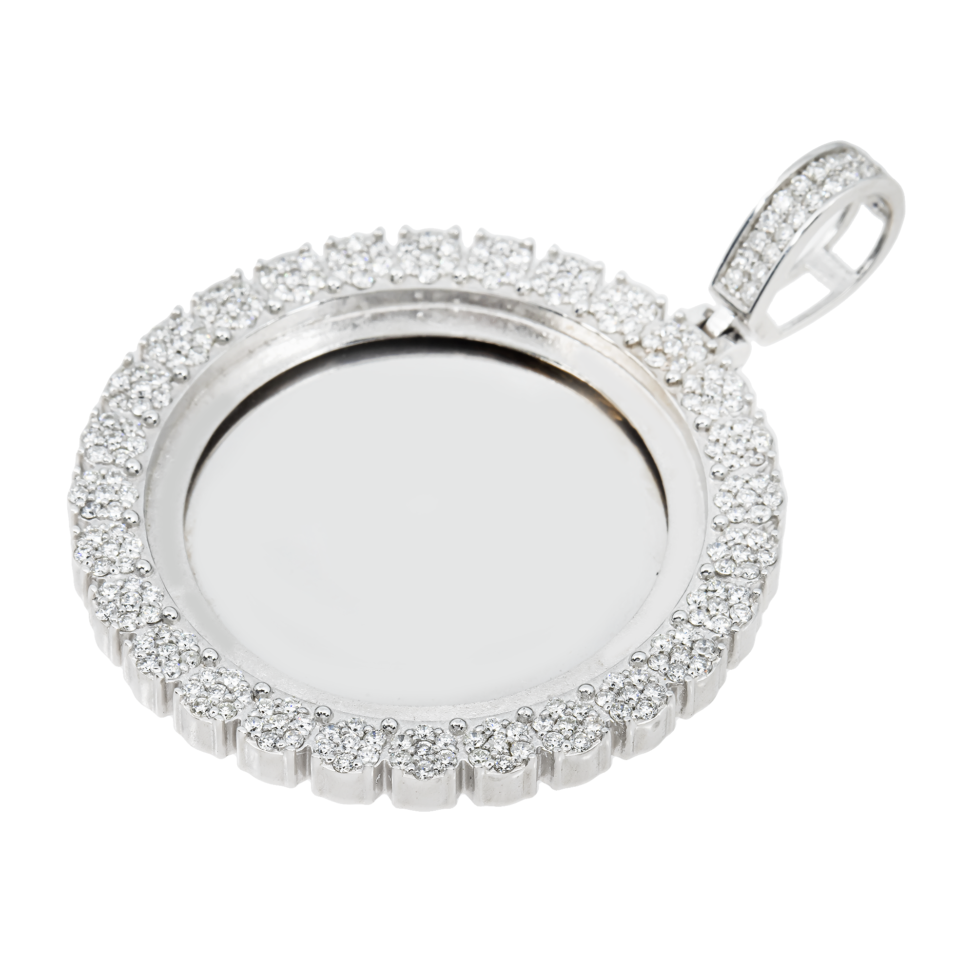 Add Your Own Photo 1.5" - Solid 14K White Gold Round Cluster Diamond Picture Pendant 2.20ct