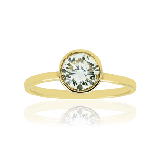14K Yellow Gold Bezel Set Solitaire Round Diamond Ring 0.97ct