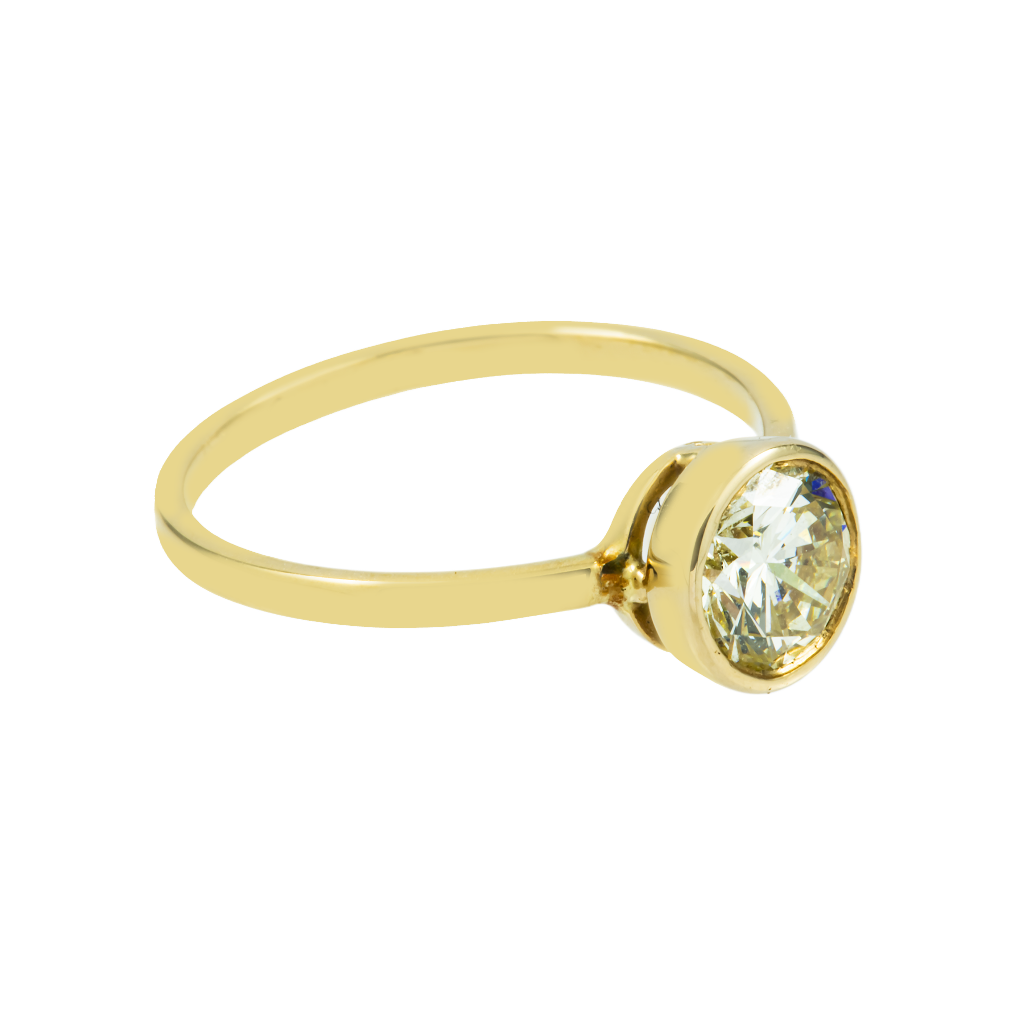 14K Yellow Gold Bezel Set Solitaire Round Diamond Ring 0.97ct