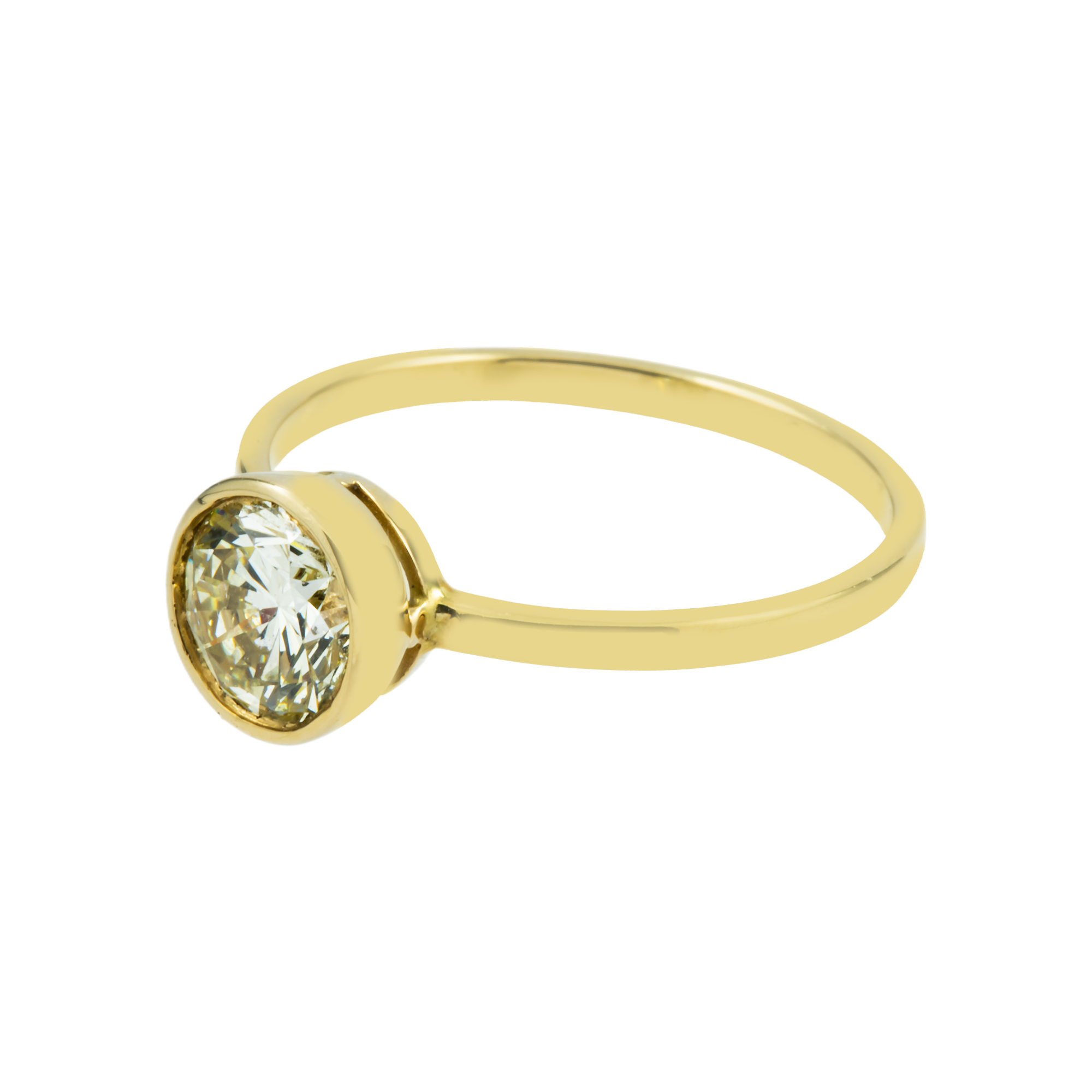 14K Yellow Gold Bezel Set Solitaire Round Diamond Ring 0.97ct