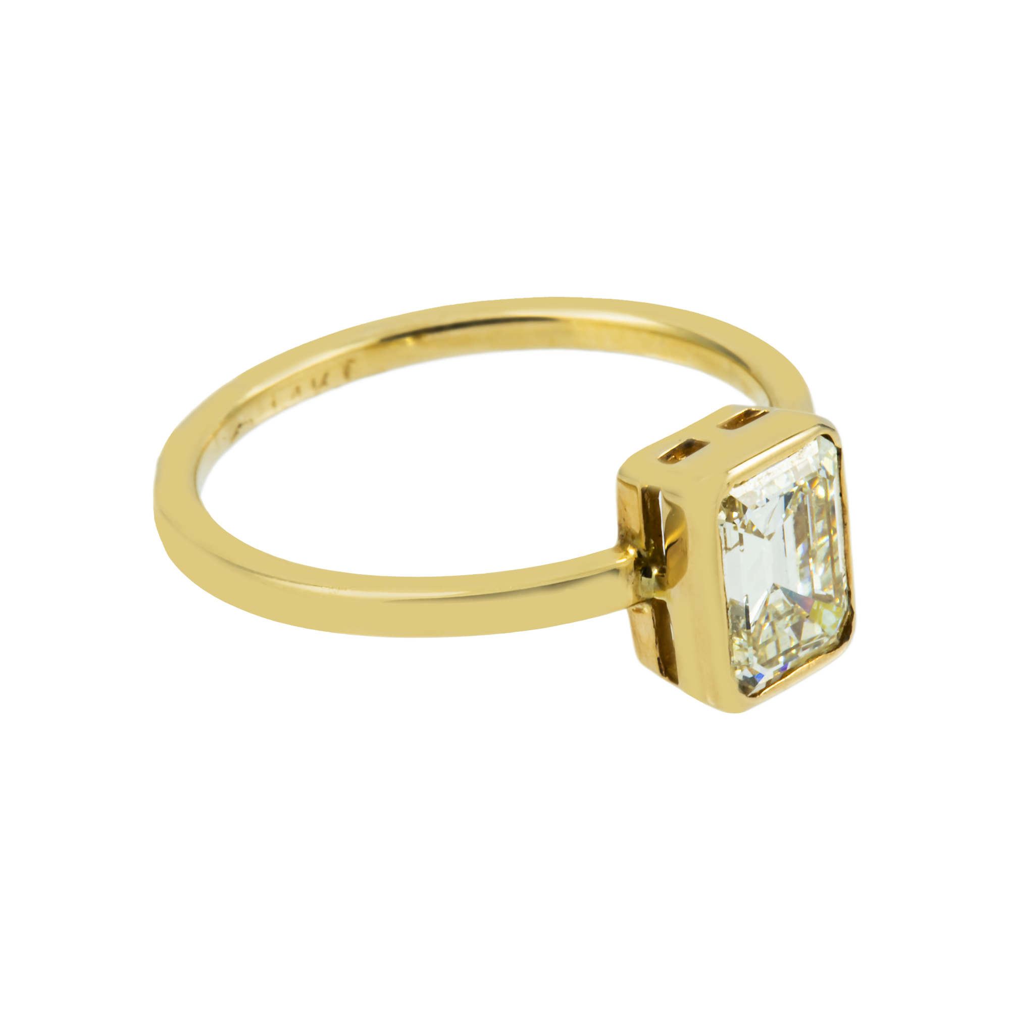 14K Yellow Gold Bezel Set Solitaire Emerald Cut Diamond Ring 1.09ct