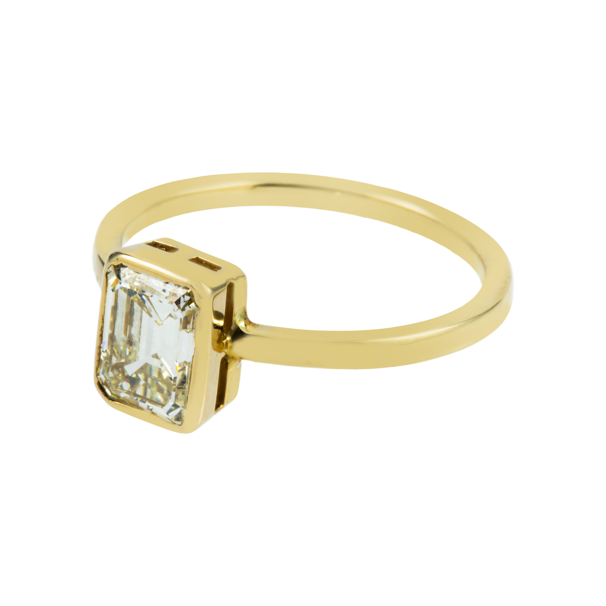 14K Yellow Gold Bezel Set Solitaire Emerald Cut Diamond Ring 1.09ct